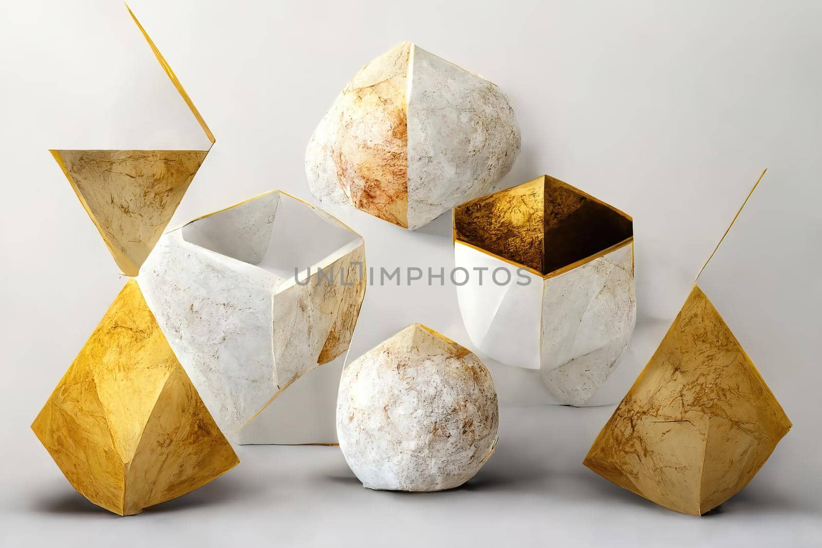 Abstract primitive shapes made of marble, 3d render by Farcas