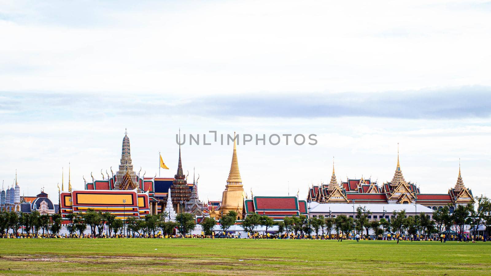 2020 November 01 Bangkok Thailand wearing yellow shirts and Foreigner  rally in support of monarchy at Grand Palace