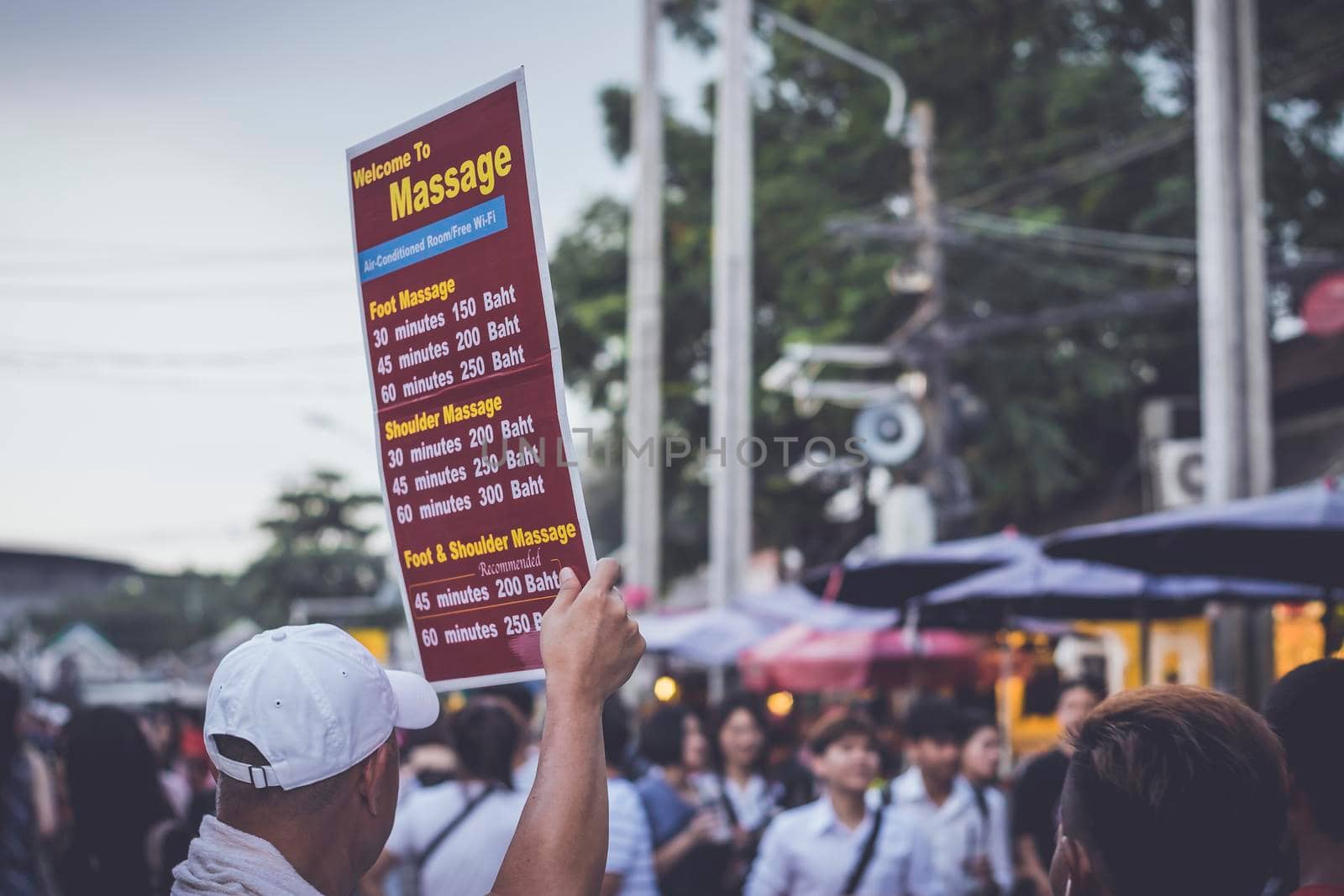 October  2019 Bangkok Thailand food vendor at Chatuchak weekend market in Bangkok, Thailand. It is the largest market in Thailand.  Tourists are shopping