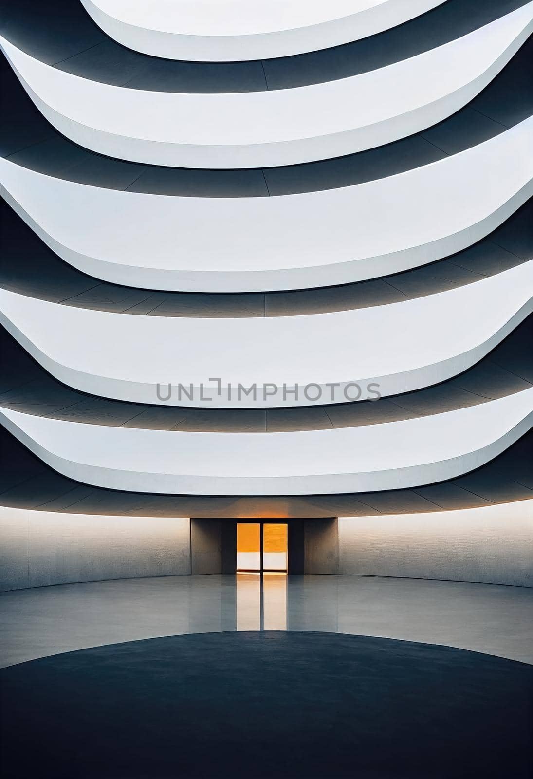 Interior shot of a modern contemporary futuristic chapel, 3d illustration