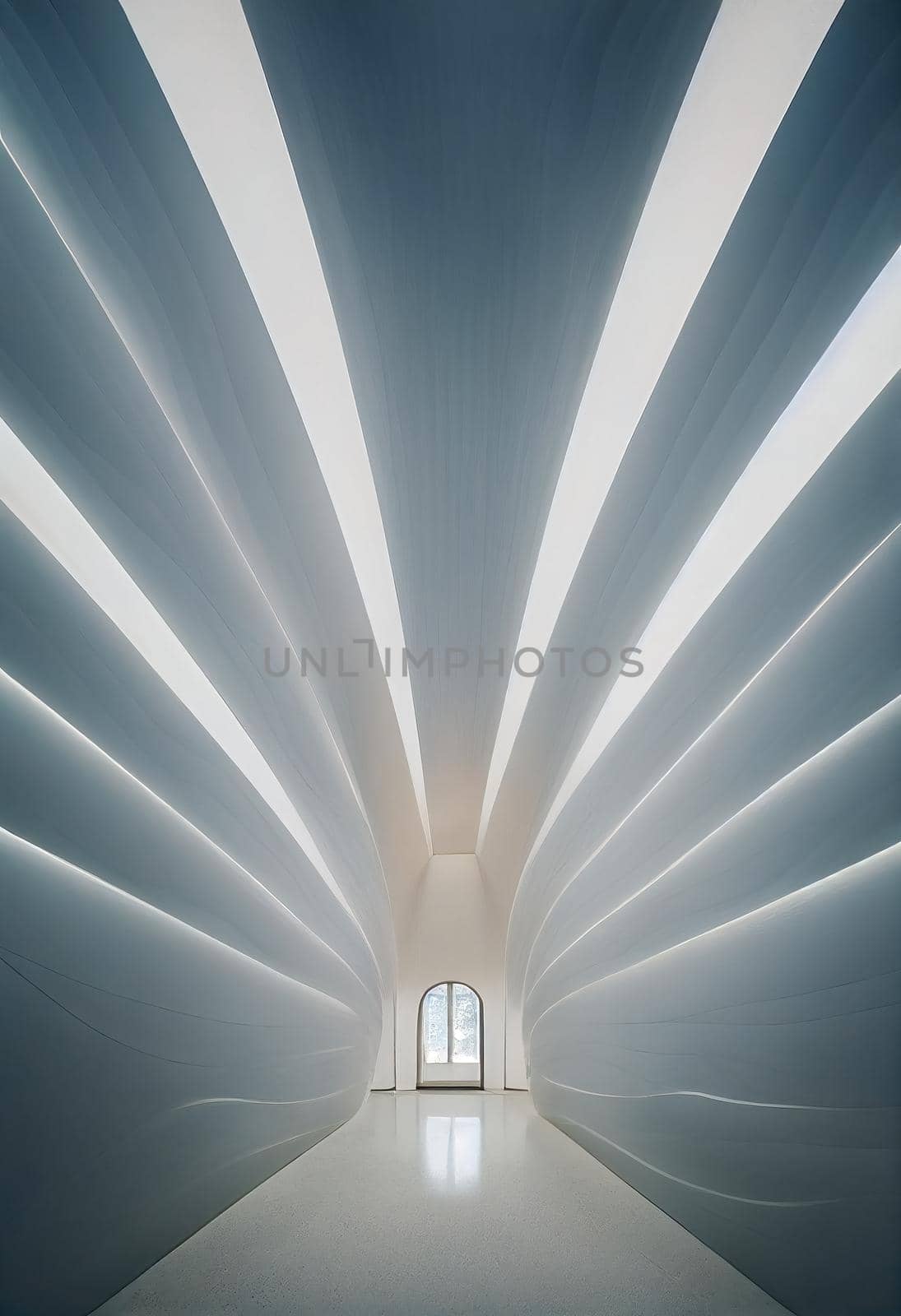 Interior shot of a modern contemporary futuristic chapel, 3d illustration