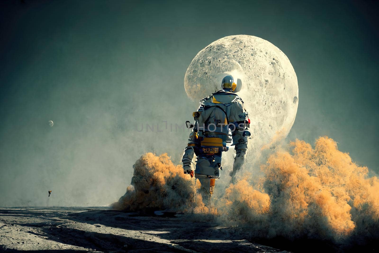 Man going on the moon, 3d illustration