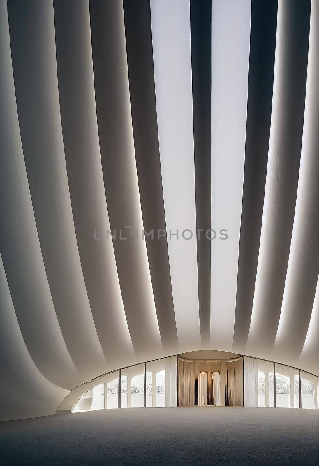 Interior shot of a modern contemporary futuristic chapel, 3d illustration