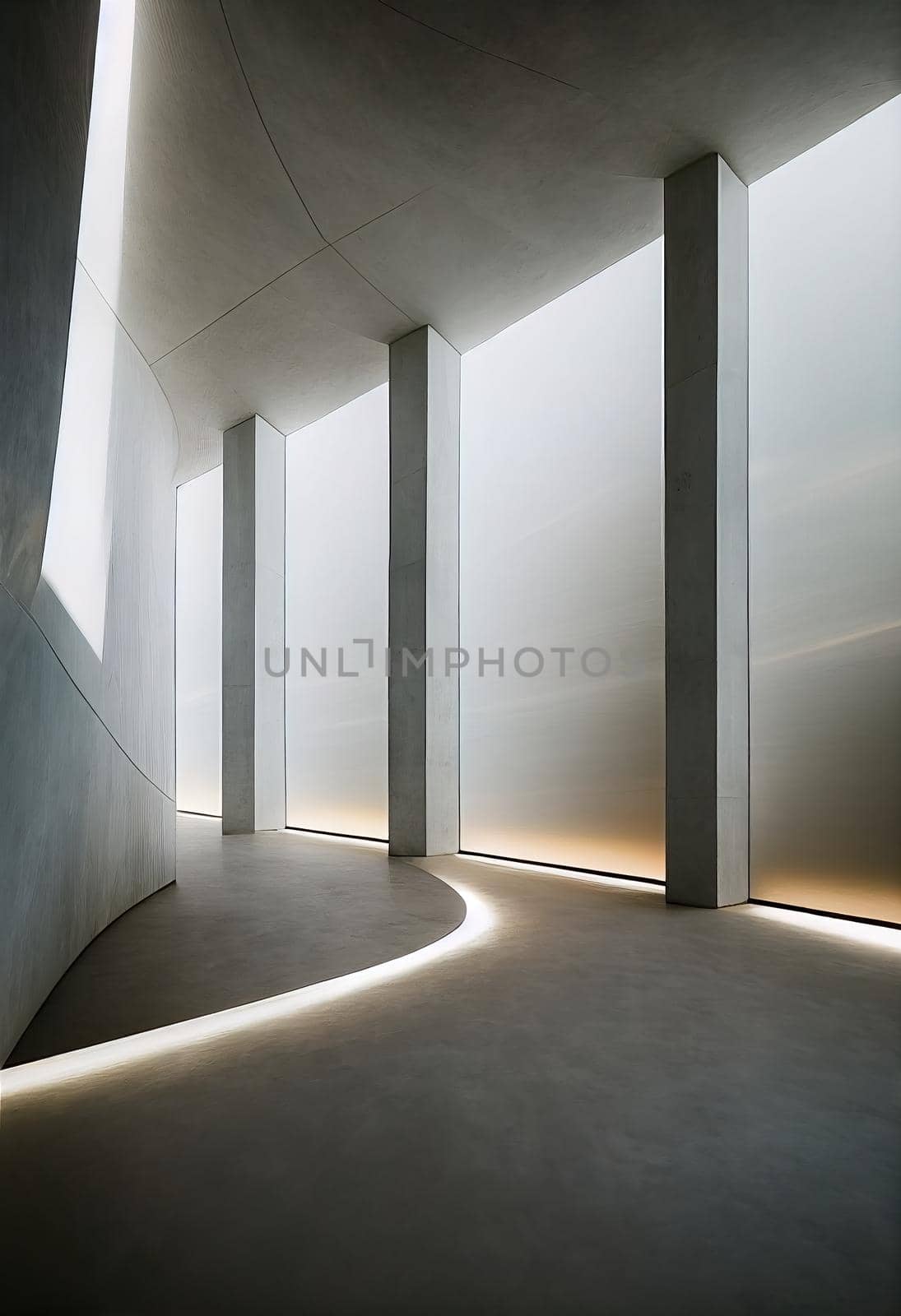 Interior shot of a modern contemporary futuristic chapel, 3d illustration