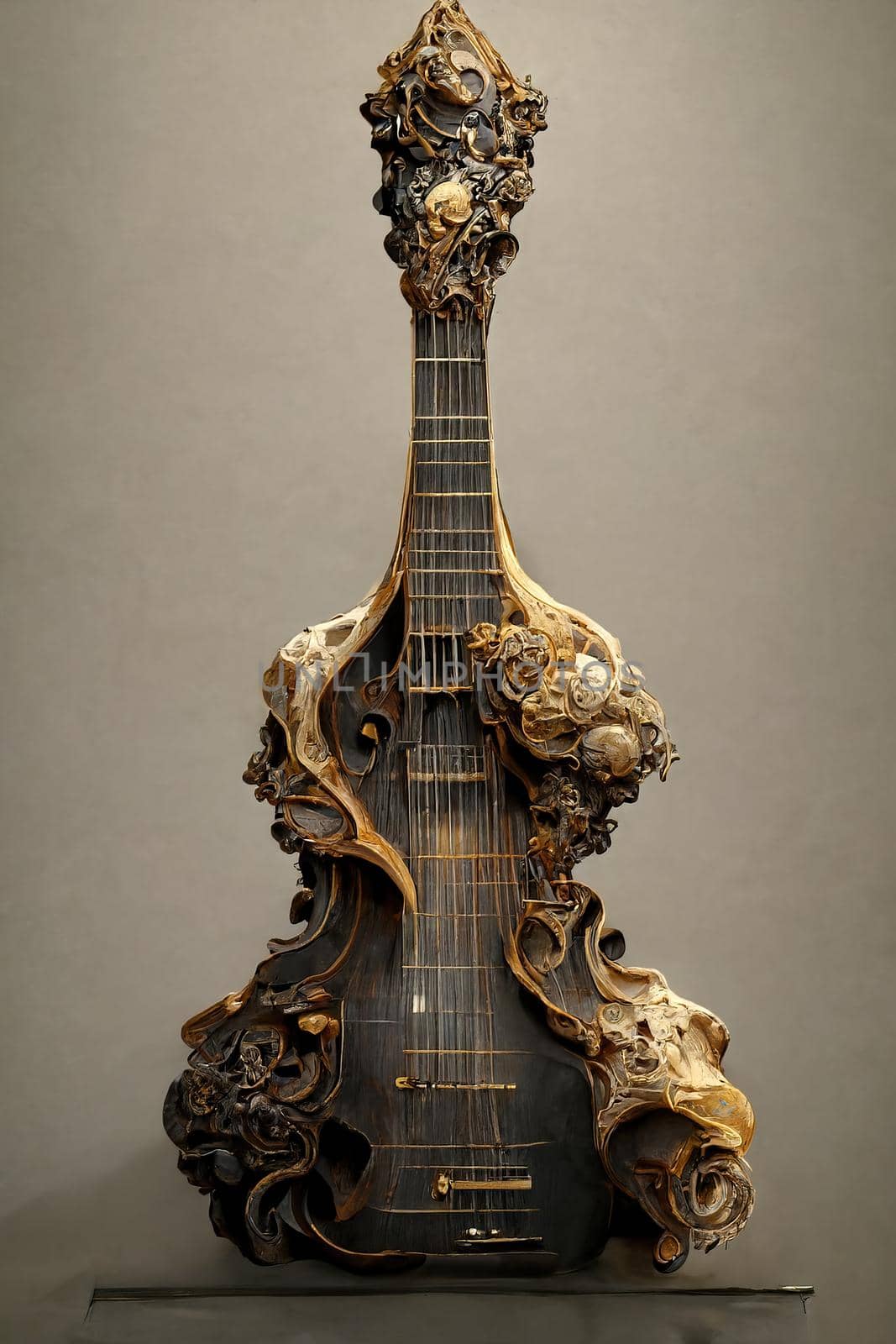 Picture of baroque violin statue, intricate details,3D illustration