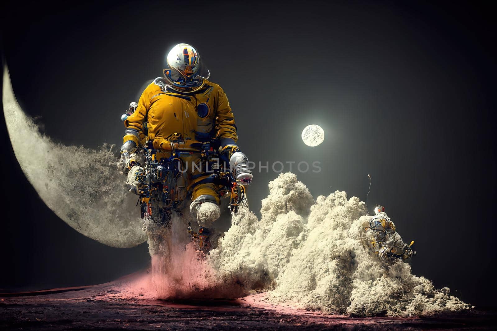 Man going on the moon, 3d render by Farcas