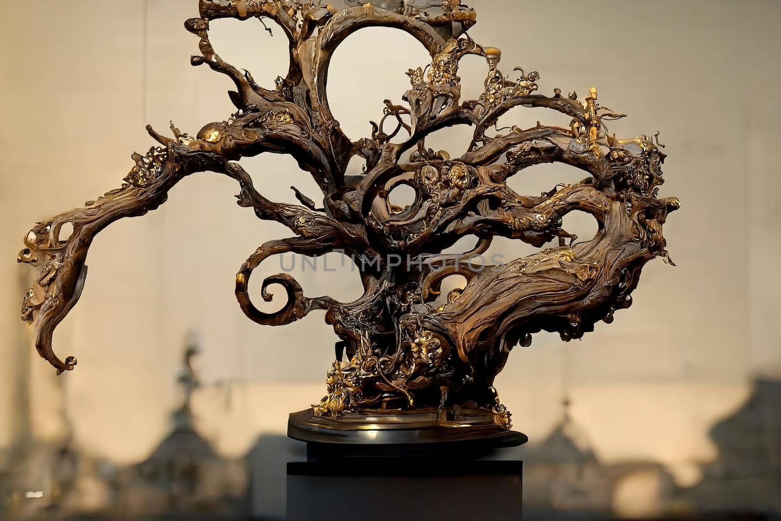 Baroque sculpture of a tree, 3d illustration