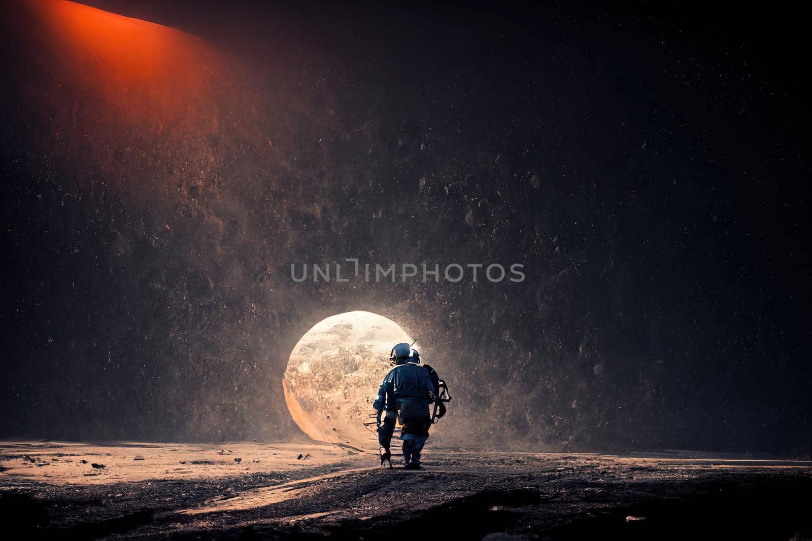 Man going on the moon, 3d render by Farcas