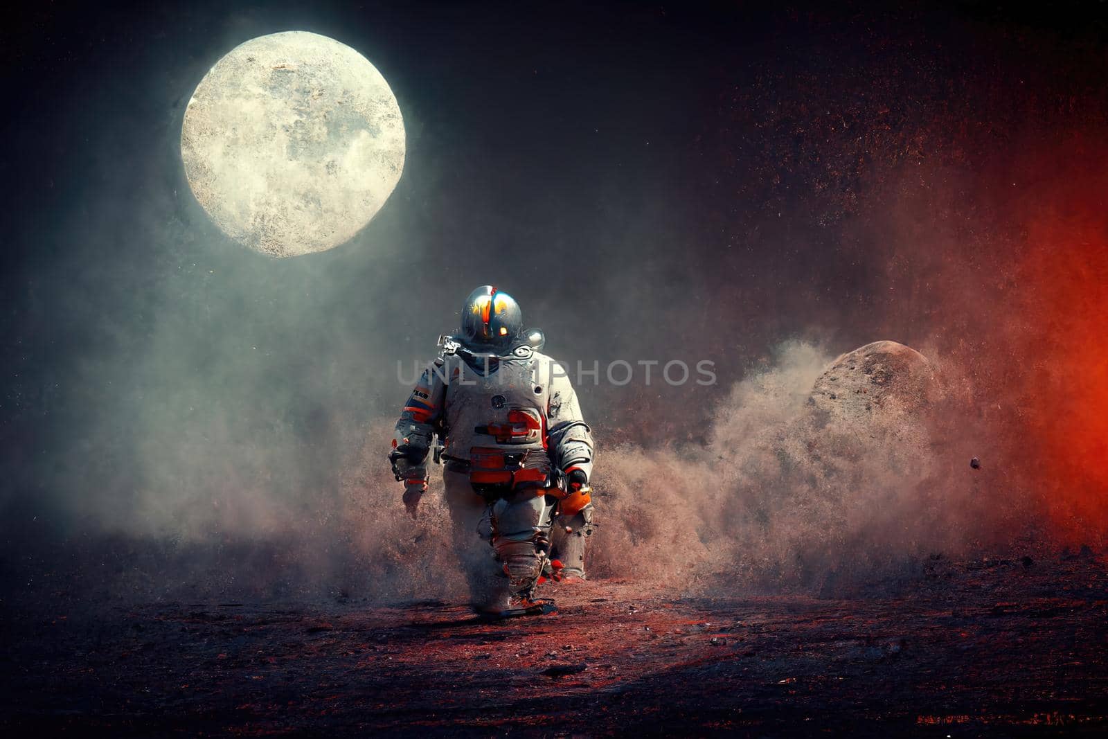 Man going on the moon, 3d illustration