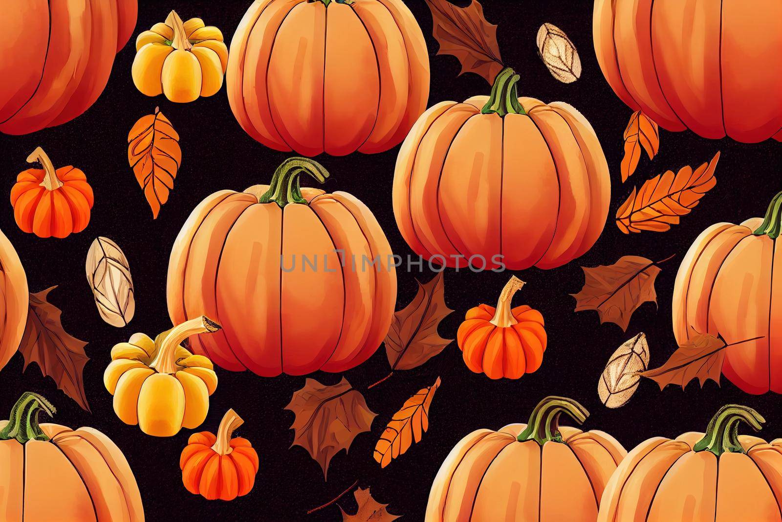 Fall styled composition Ripe pumpkins, warm knitted sweater, autumn leaves, and berries Thanksgiving or Halloween good mood Old wooden background , anime style