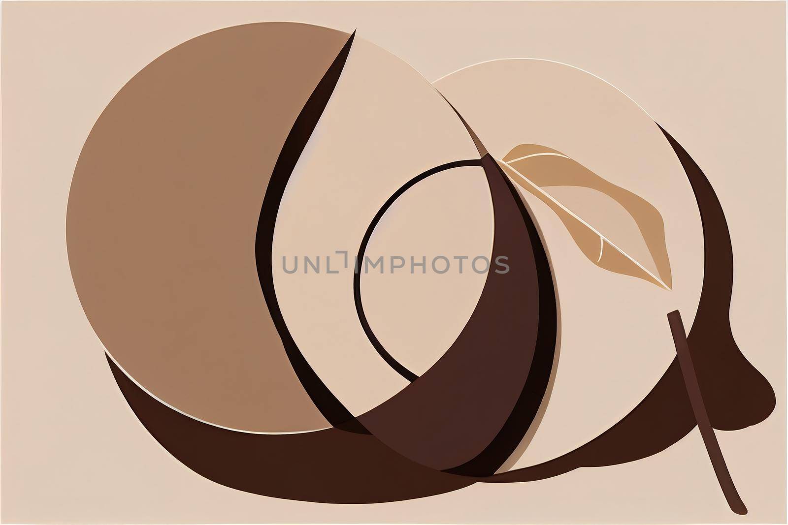 Podium with leaf and circle to show cosmetic products Monochrome beige color background for branding and packaging presentation , anime style