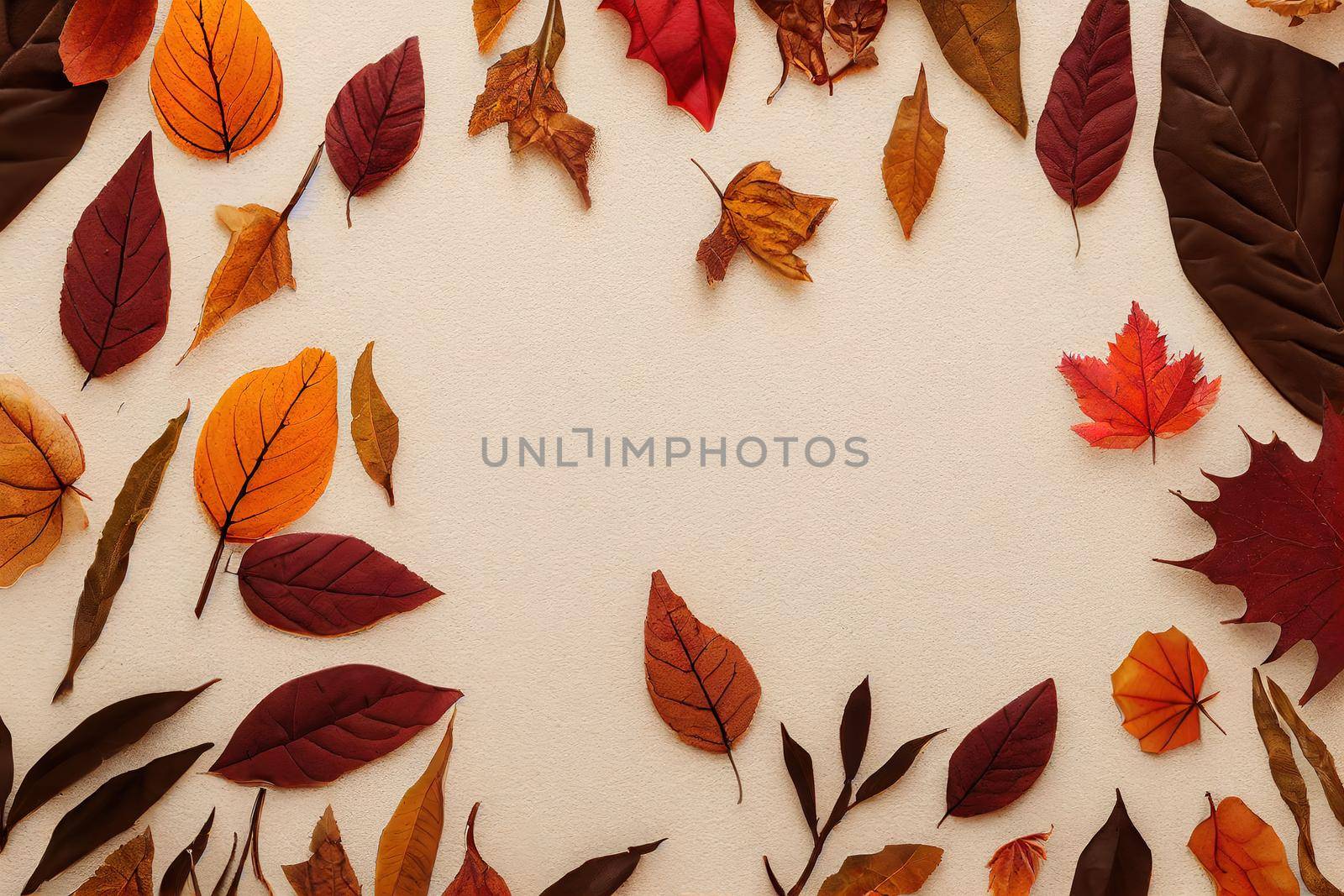 Autumn composition Frame made of autumn things on pastel beige background Flat lay, top view, copy space , anime style