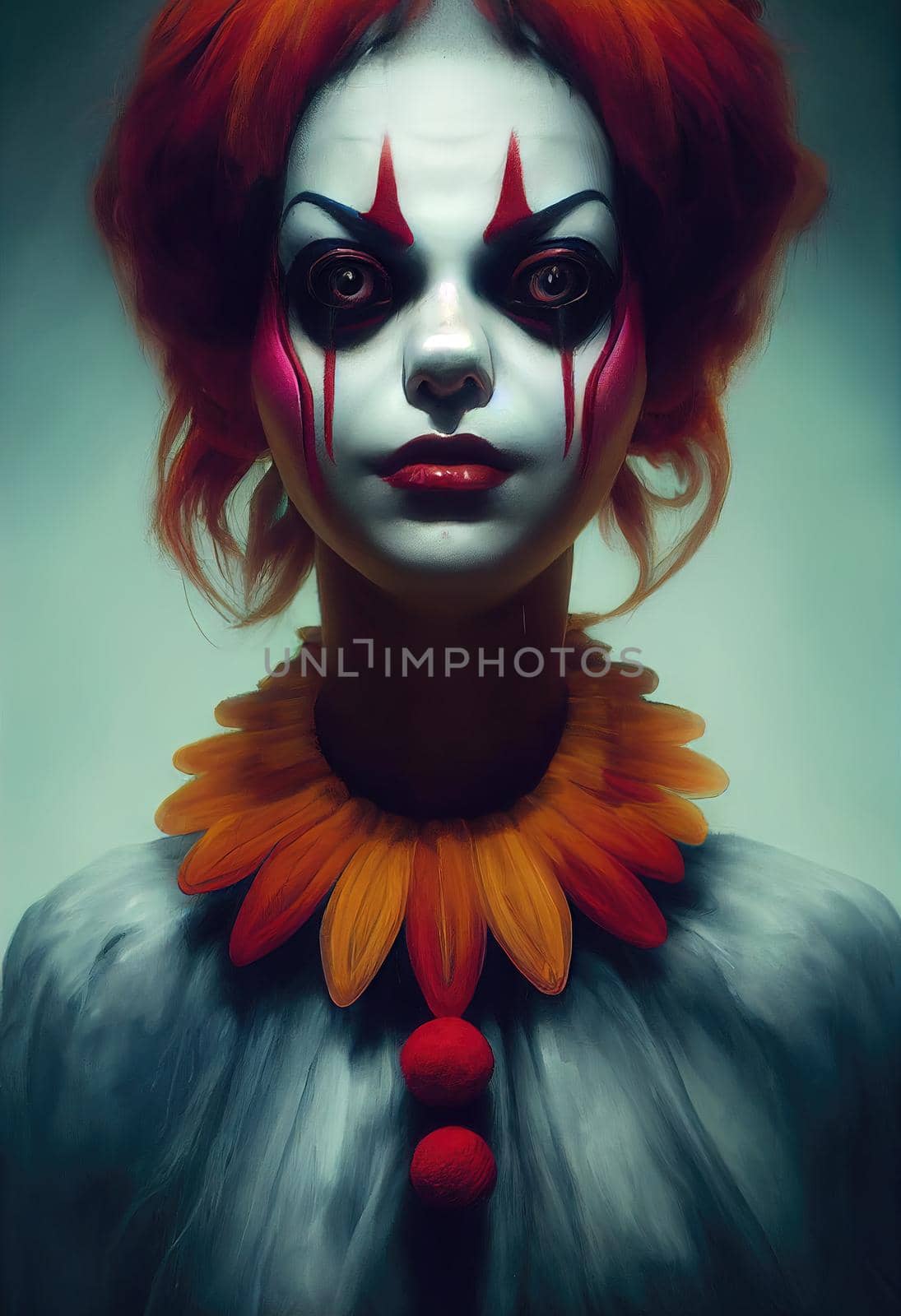 Portrait of a beautiful clown girl, 3d illustration