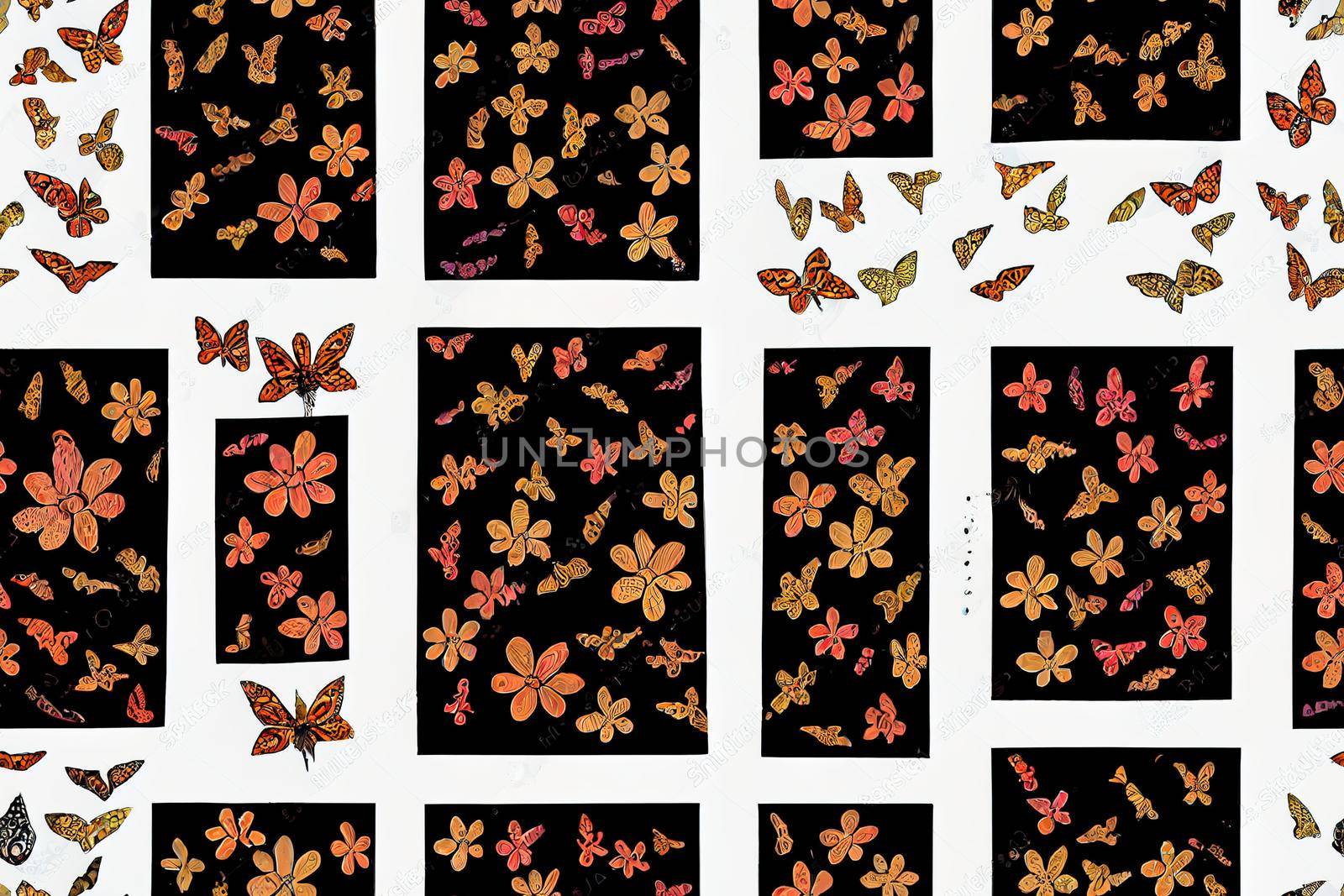 Hand drawn illustration floral skull seamless pattern with butterfly snake Ouija board and botanical elements Mystical occult pattern background for Halloween, Anime Style