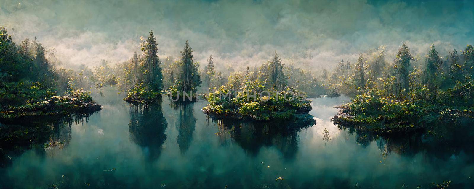 fantastic flooded forest with lake and trees in fantasy style by TRMK