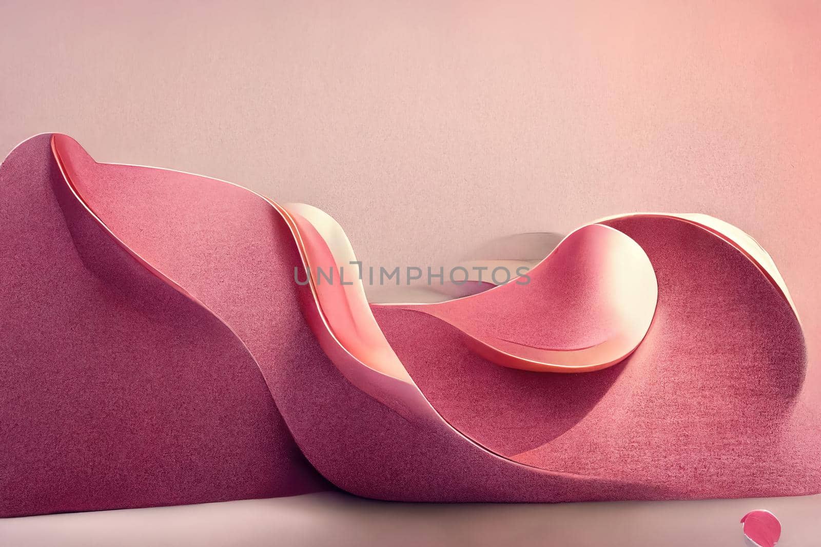 Abstract pink background, wavy fashion wallpaper, 3d illustration