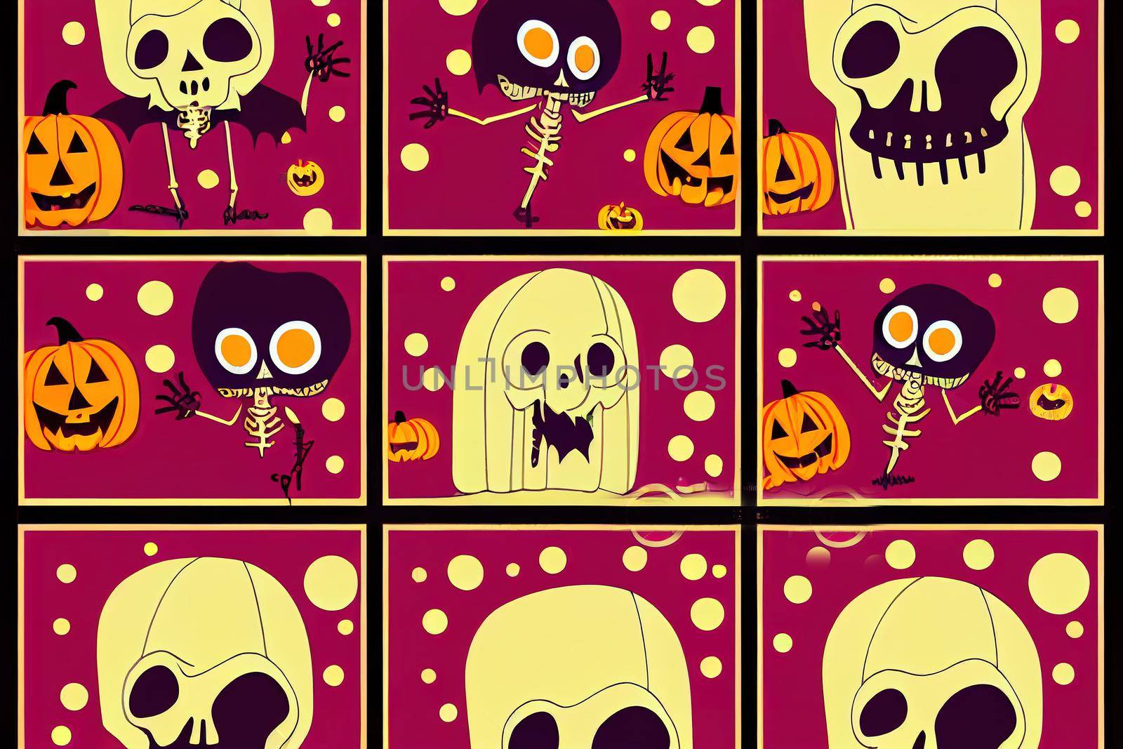Cute halloween skeleton cartoon. Skeleton in halloween day. Halloween character cartoon. Happy halloween greeting card.