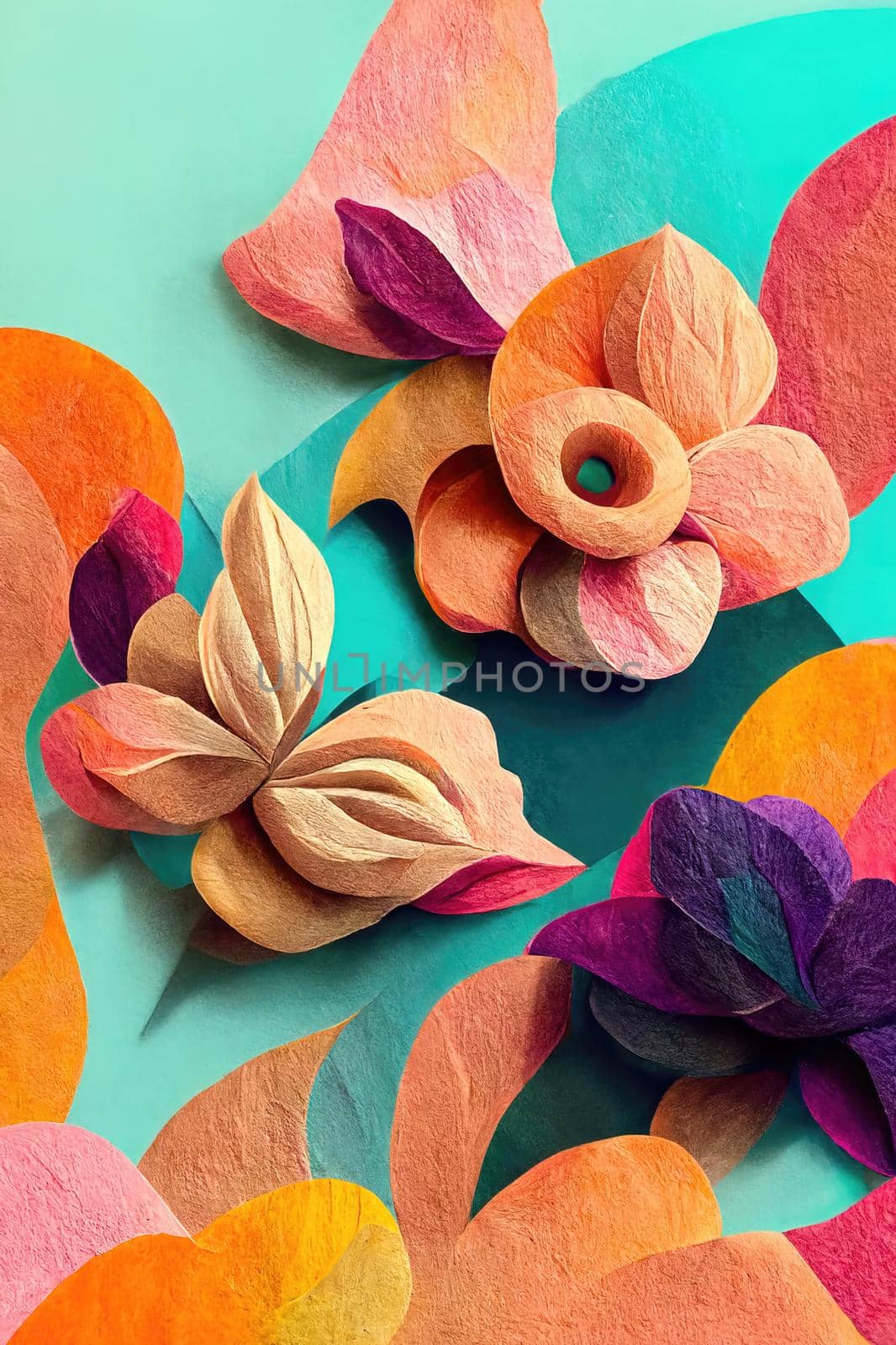 Paper art decorative flowers, 3d illustration