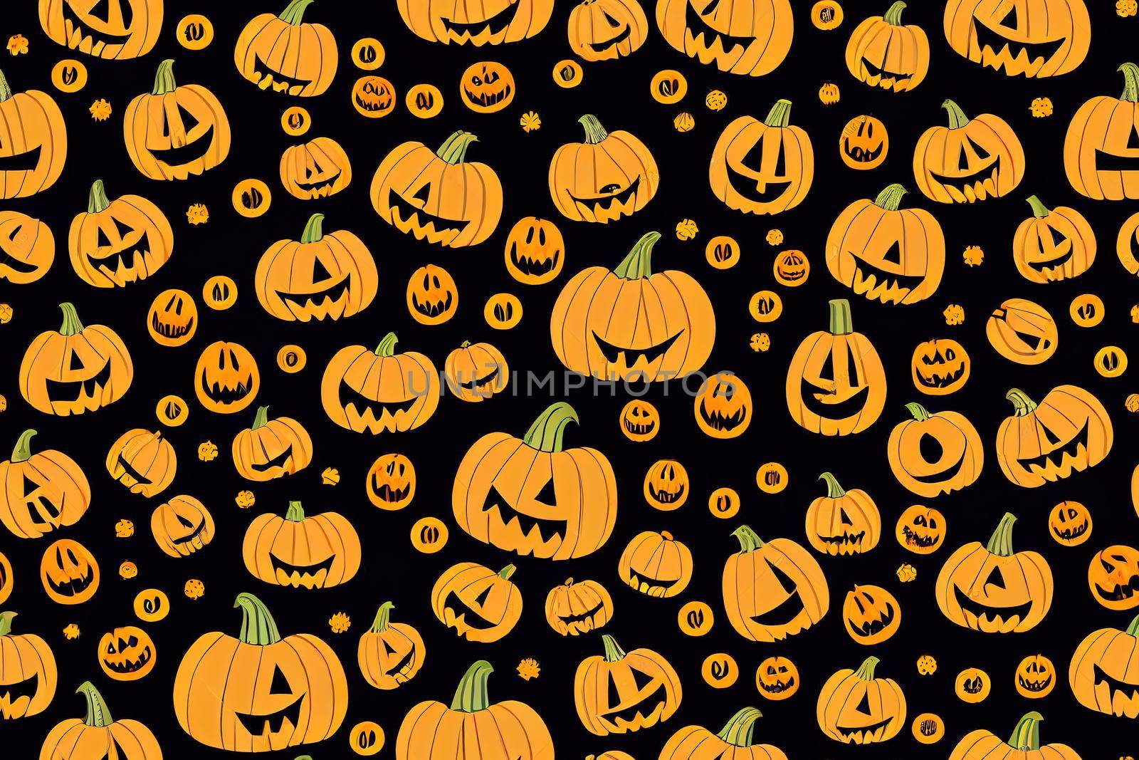 Halloween pattern Funny wallpaper for textile, Halloween party background with and horror design. Seamless pattern of Halloween with Cute Pumpkins and Spider Web Halloween Raster Design.