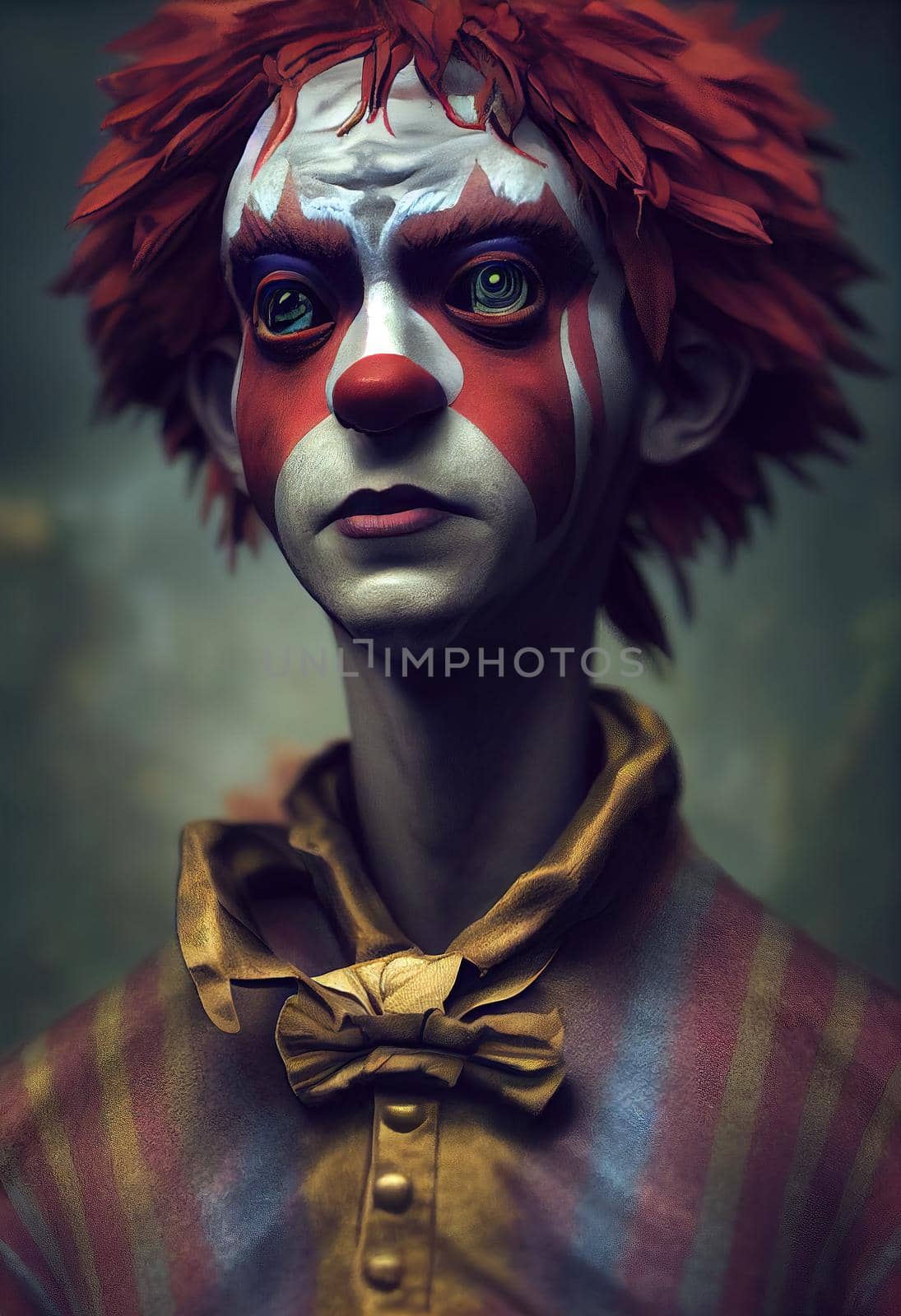 Portrait of a beautiful clown boy, 3d illustration