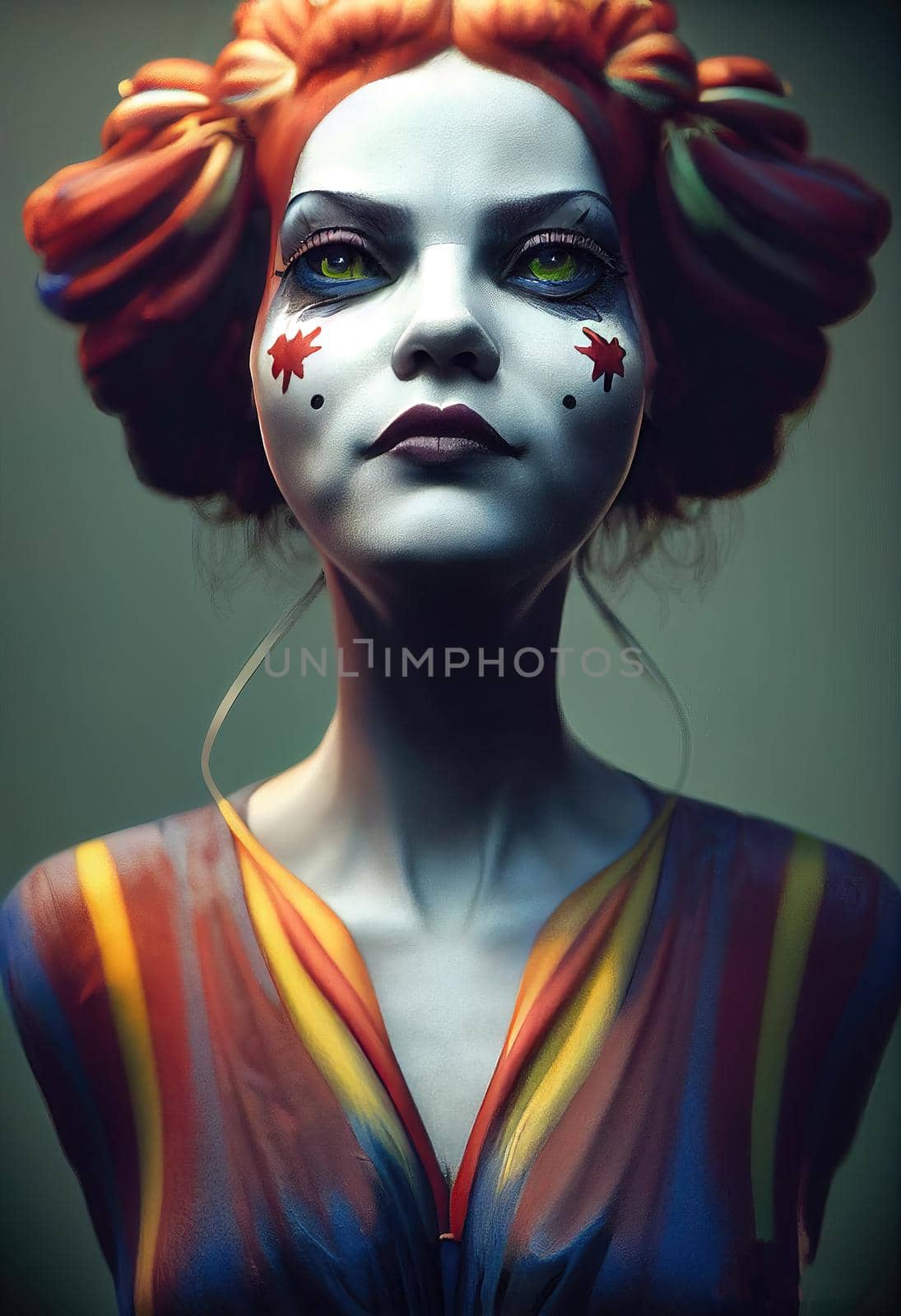 Portrait of a beautiful clown girl, 3d illustration