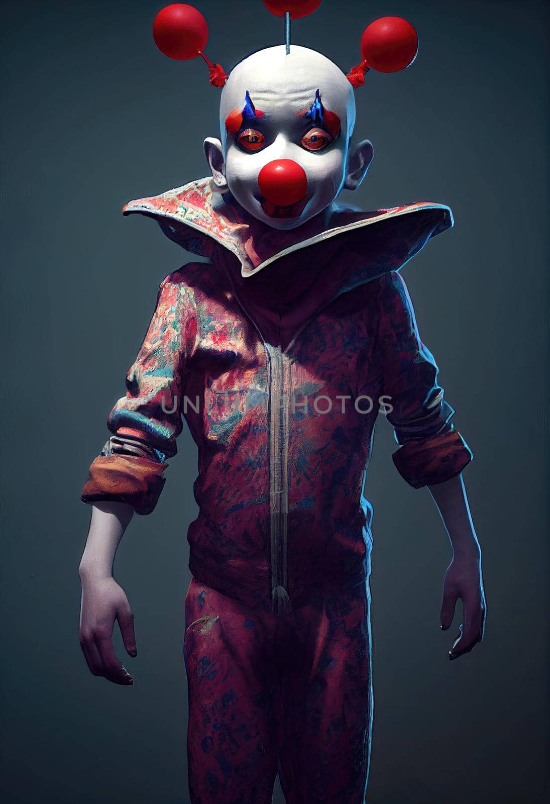 Portrait of a beautiful clown boy, 3d render by Farcas