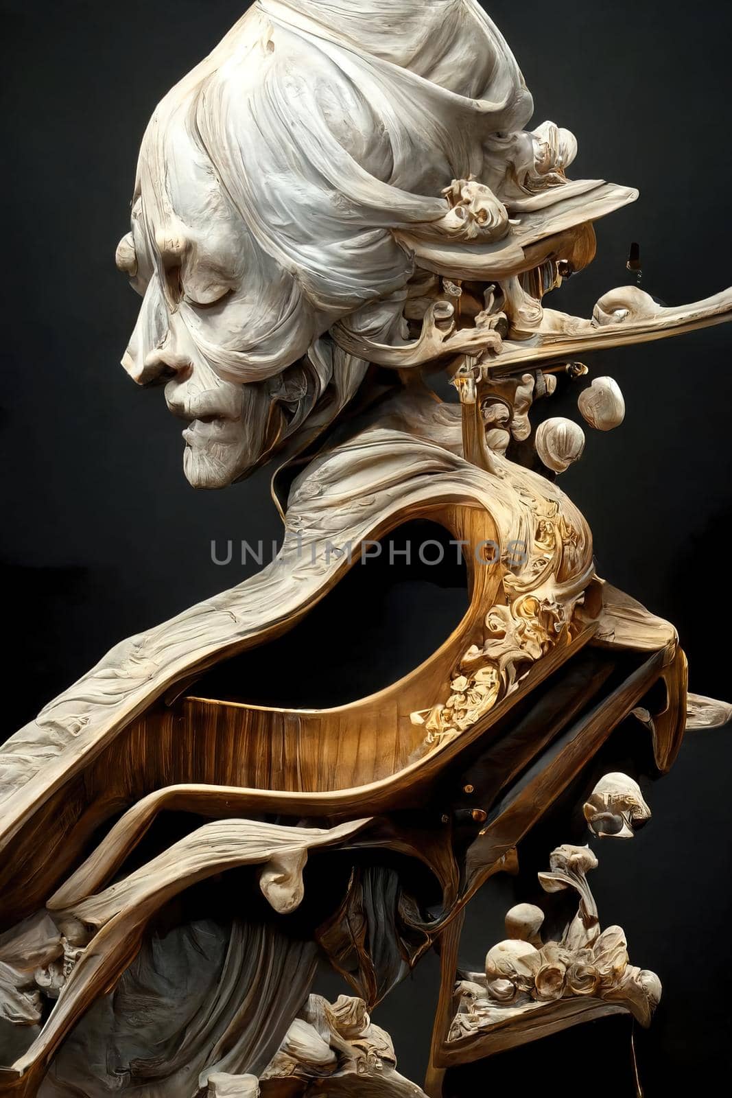Sculpture of baroque piano, 3d render by Farcas