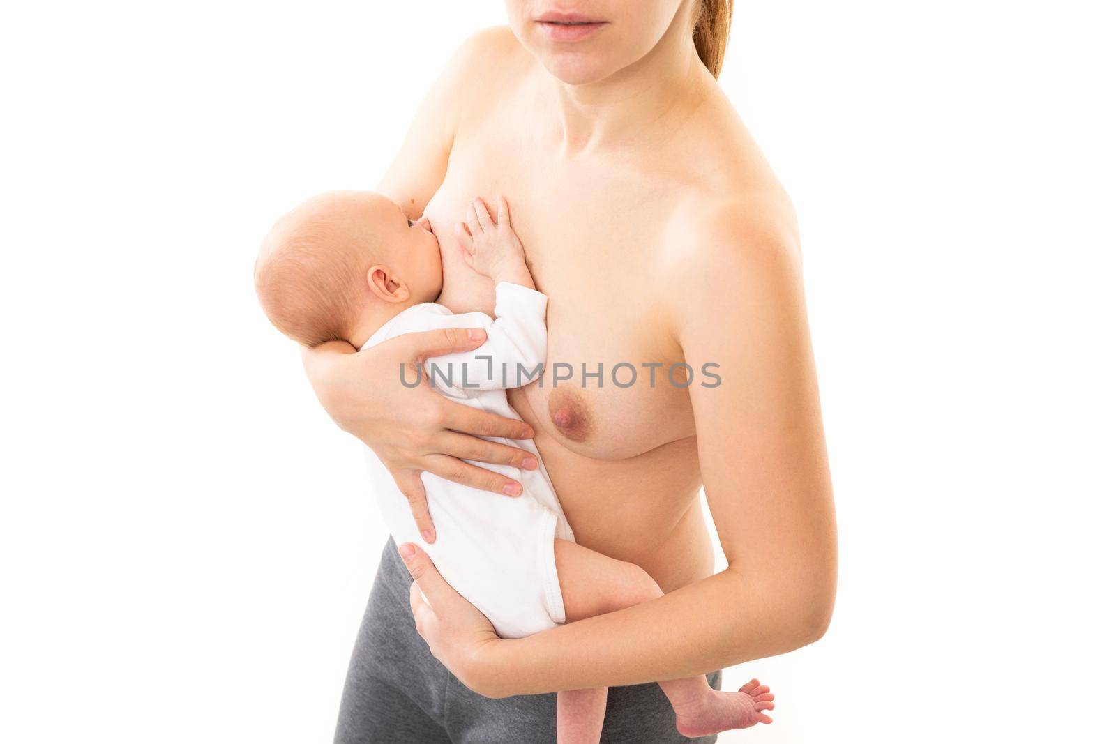 breastfeeding baby on a white background, health and immunity from mother to child.