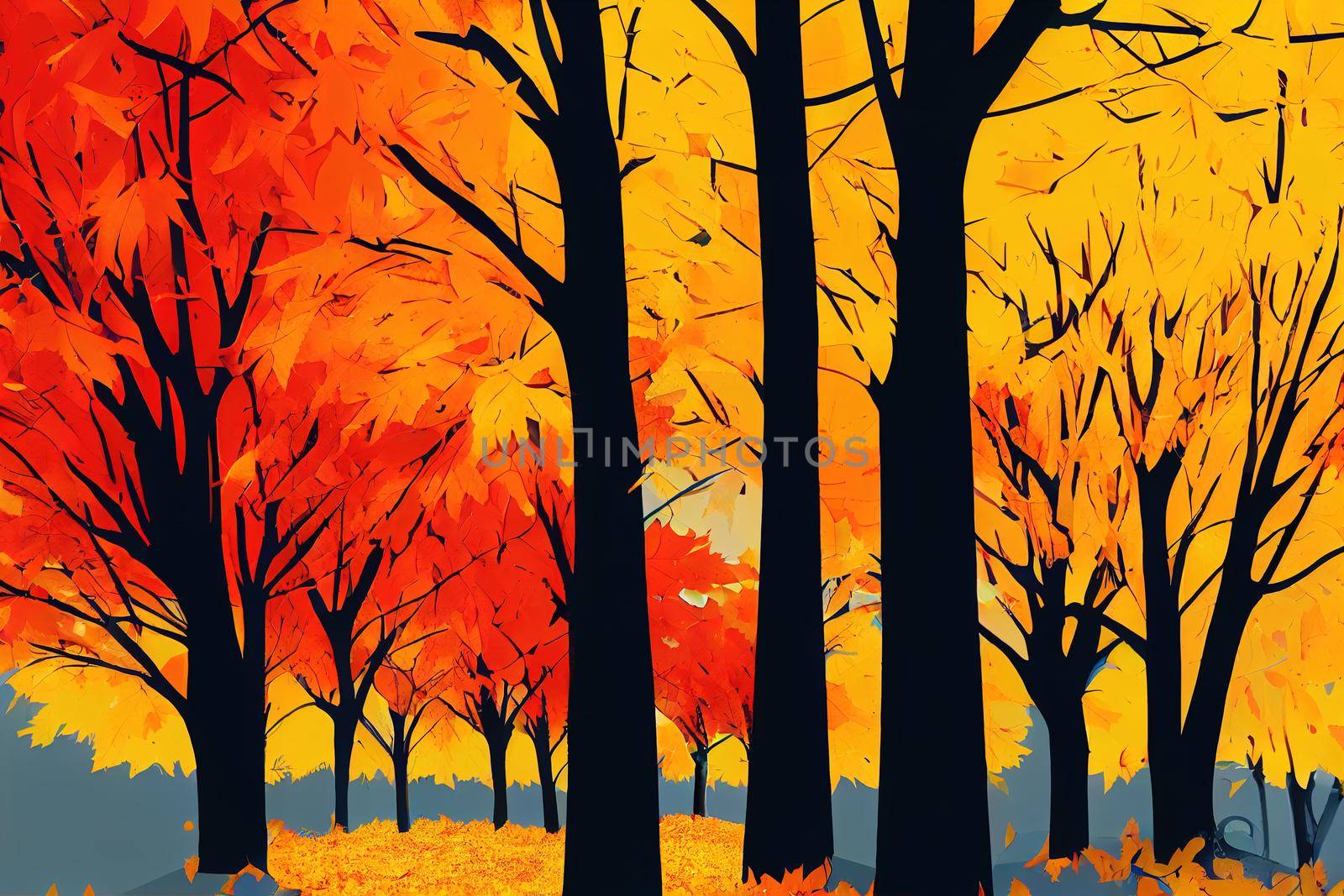Autumn background with shadow of the maple tree leaves on a wall Abstract Autumnal scene , anime style