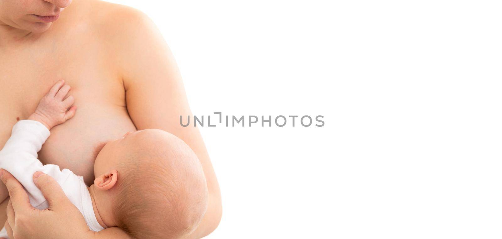 breastfeeding baby on white background.