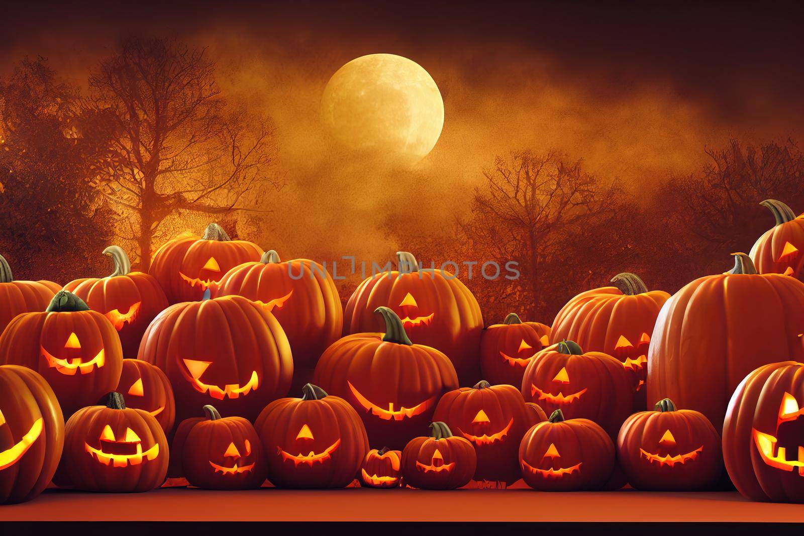 halloween background with bats and moon. witch with bromstick. by 2ragon