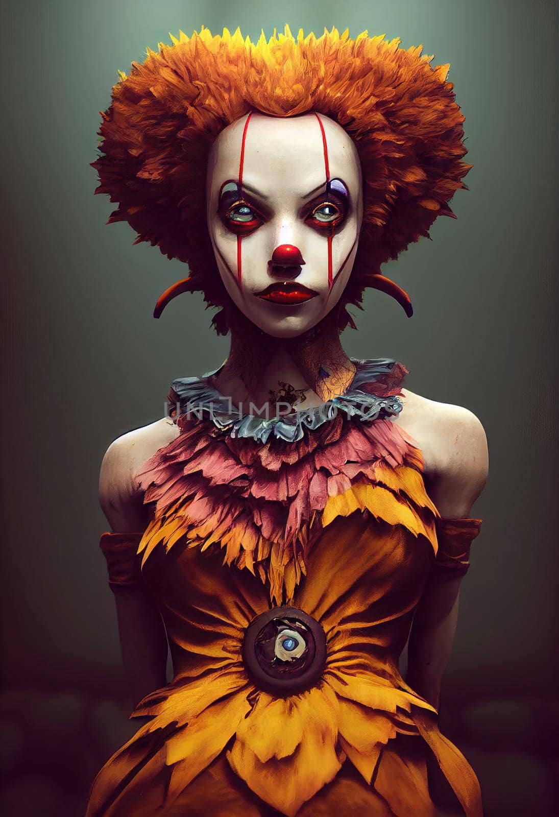 Portrait of a beautiful clown girl, 3d render by Farcas