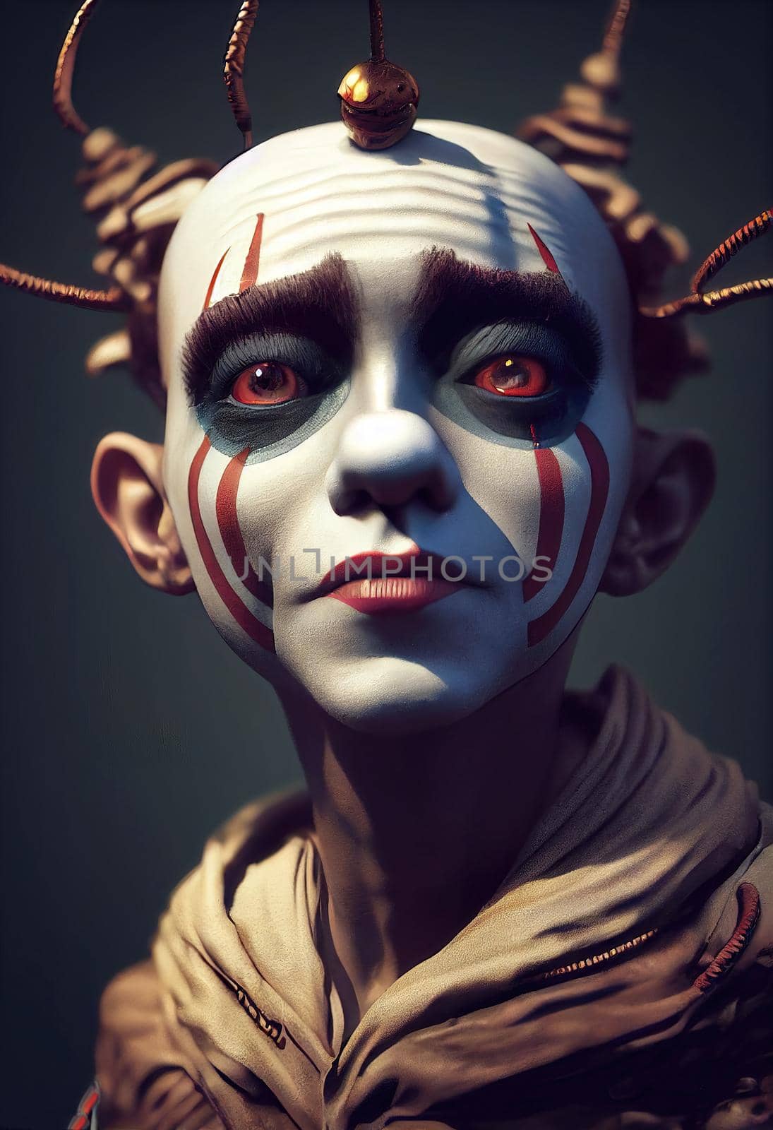 Portrait of a beautiful clown boy, 3d render by Farcas