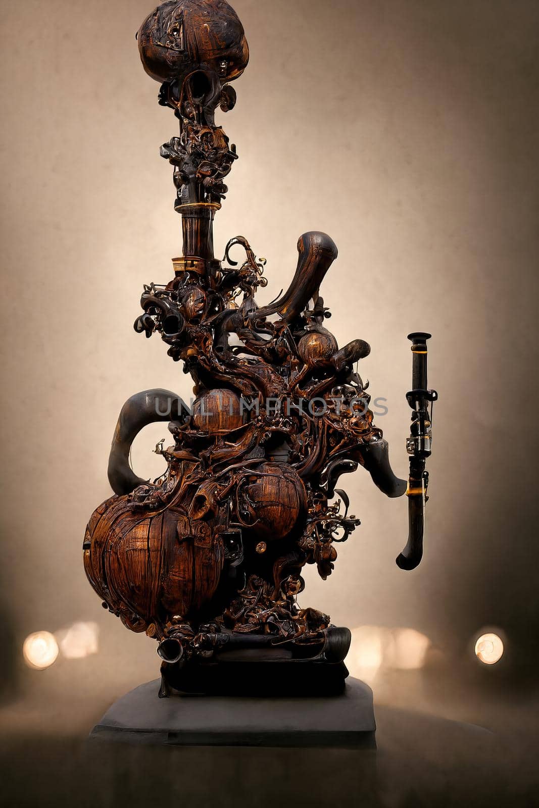 Baroque sculpture of bagpipe, 3d illustration