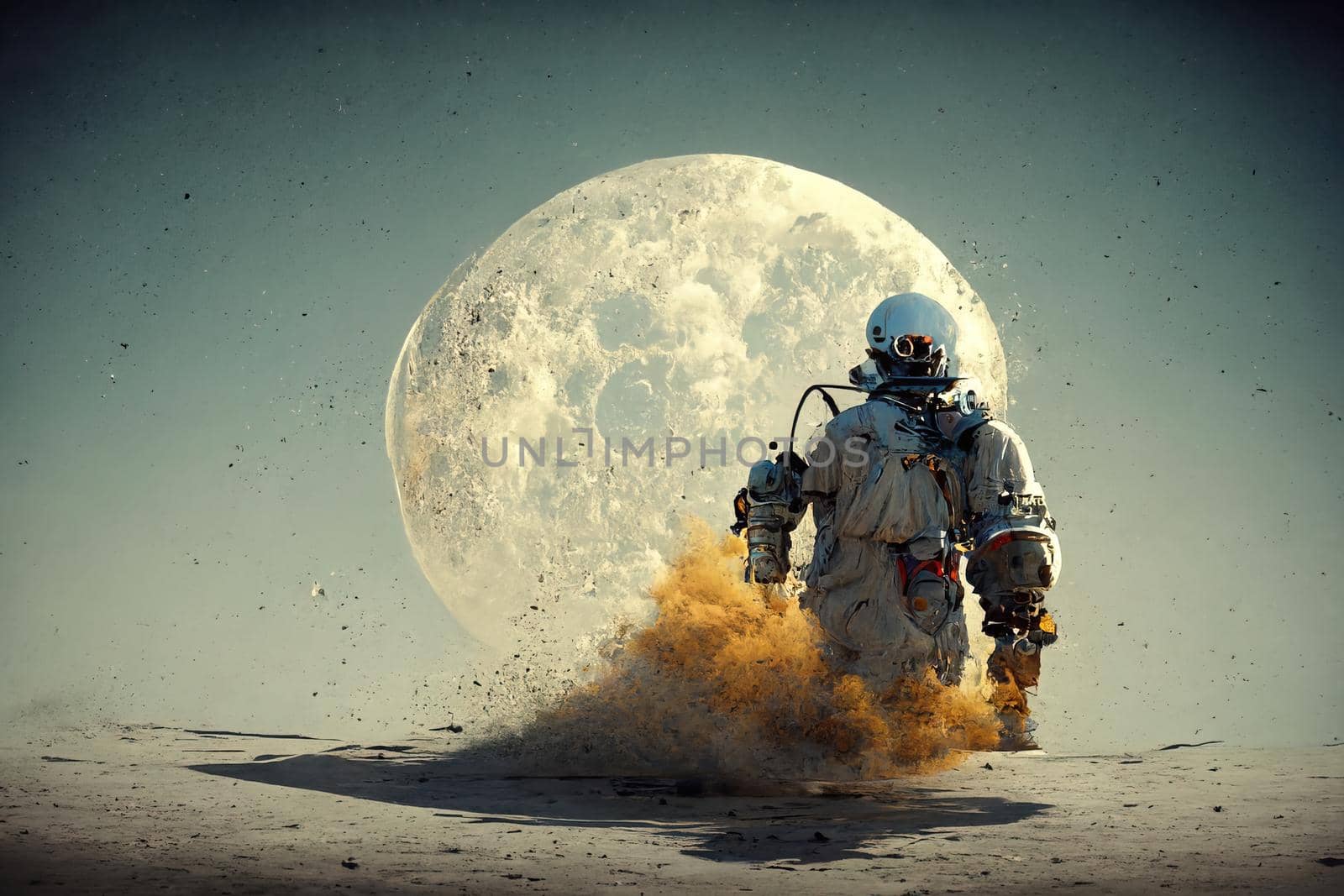 Man going on the moon, 3d render by Farcas