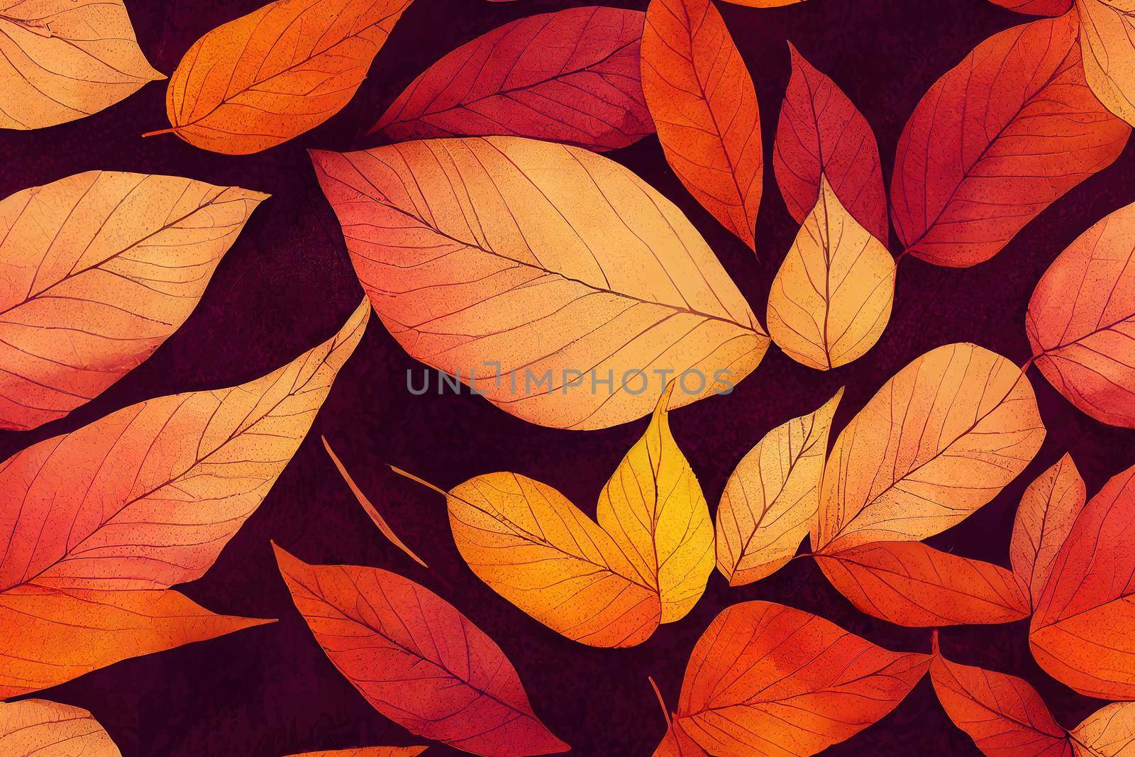 Graphic composition with stylized autumn leaves close up Natural floral pattern , anime style