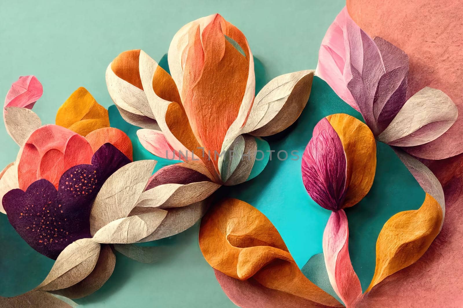 Paper art decorative colorful flowers, 3d render by Farcas