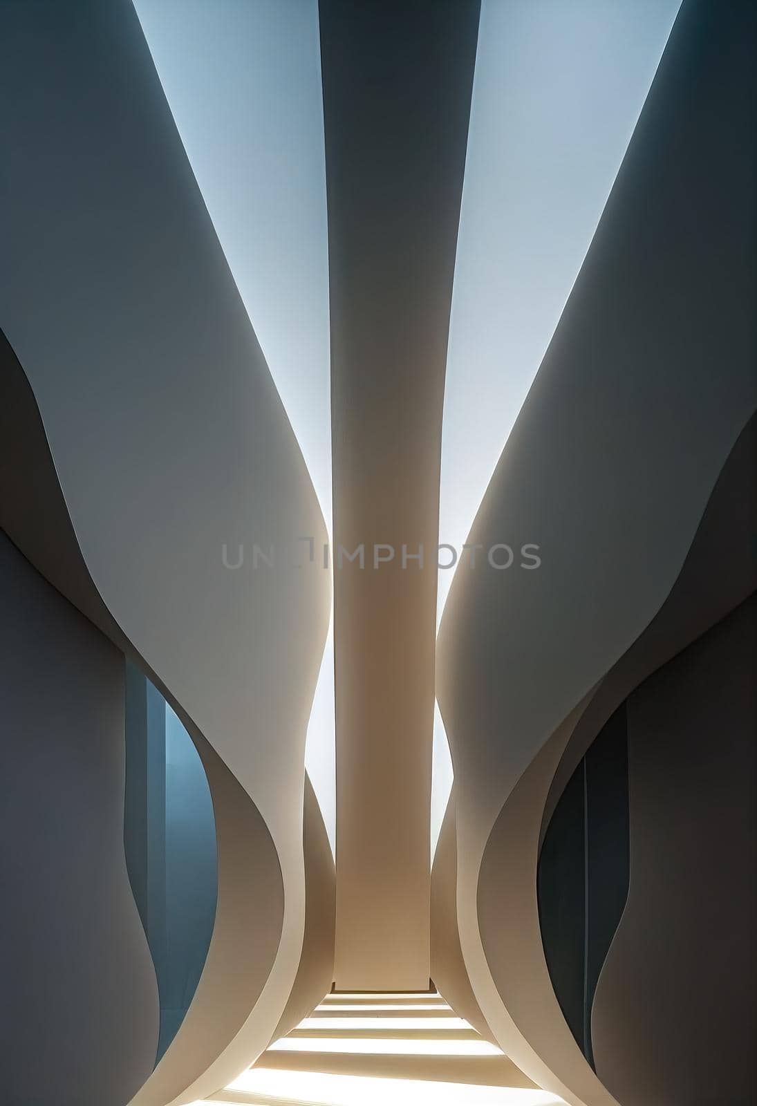 Interior shot of a modern contemporary futuristic chapel, 3d render by Farcas