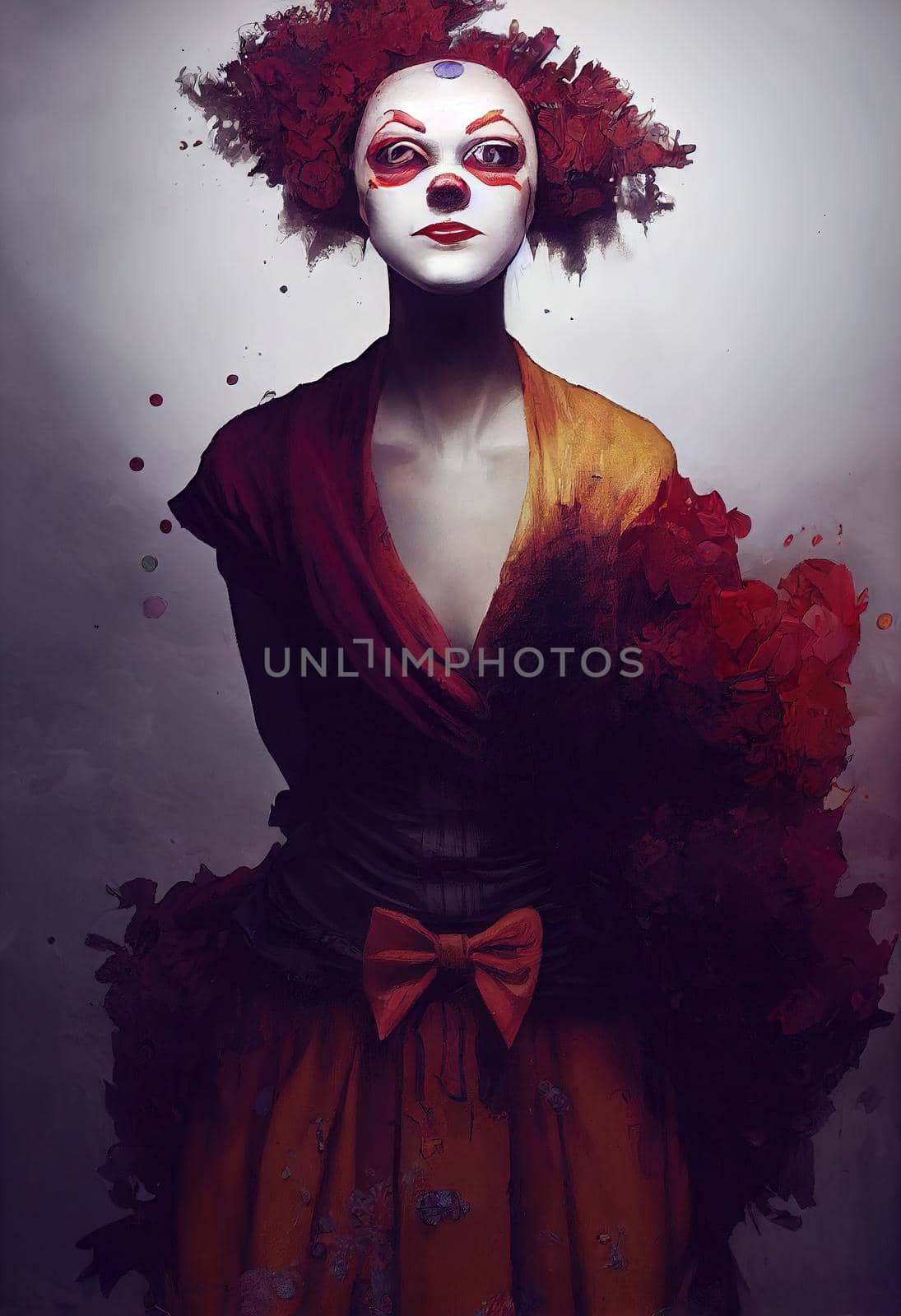 Portrait of a beautiful clown girl, 3d illustration