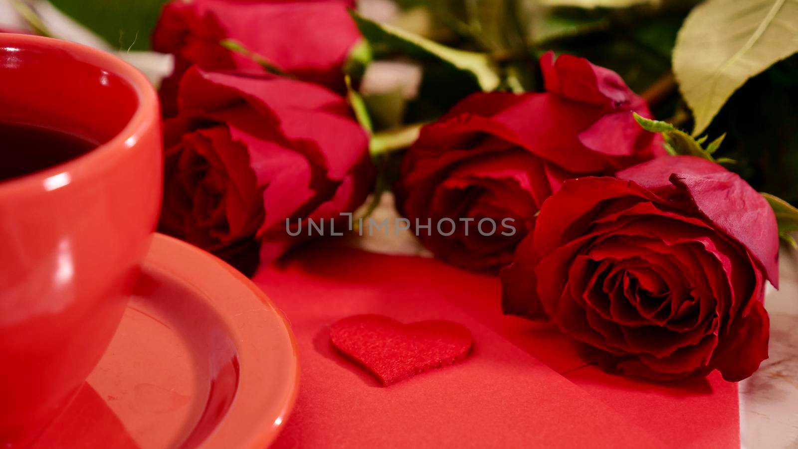Coffee and flowers red roses for Valentine's Day by OksanaFedorchuk