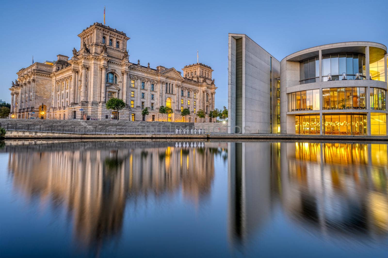 The Reichstag and the Paul-Loebe-Haus at dawn by elxeneize