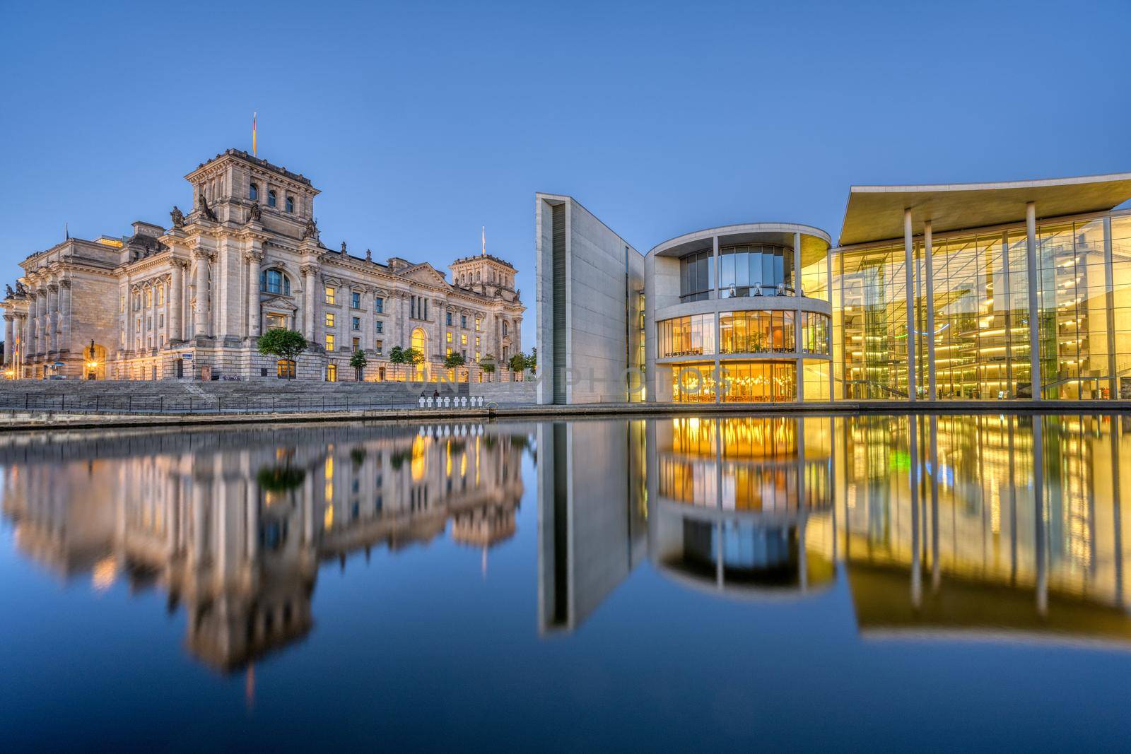 The Reichstag and part of the Paul-Loebe-Haus at twilight by elxeneize