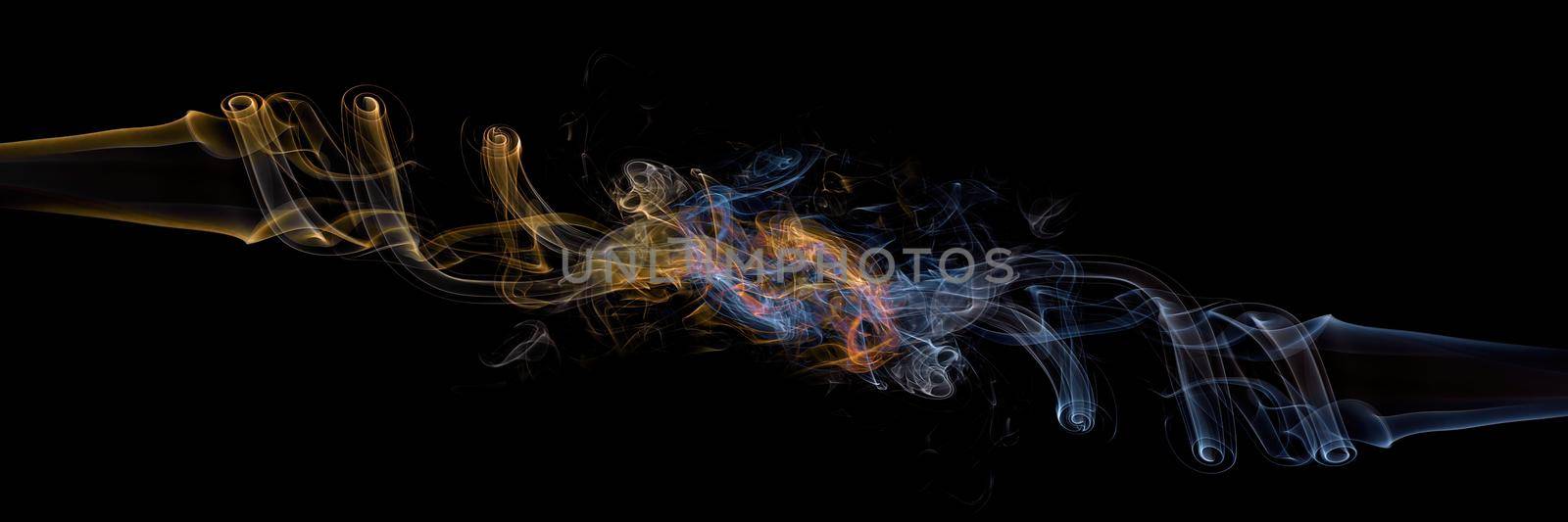Abstract Smoke on black Background. Abstract flowing steam of air humidifier with swirl. movement of smoke on black background