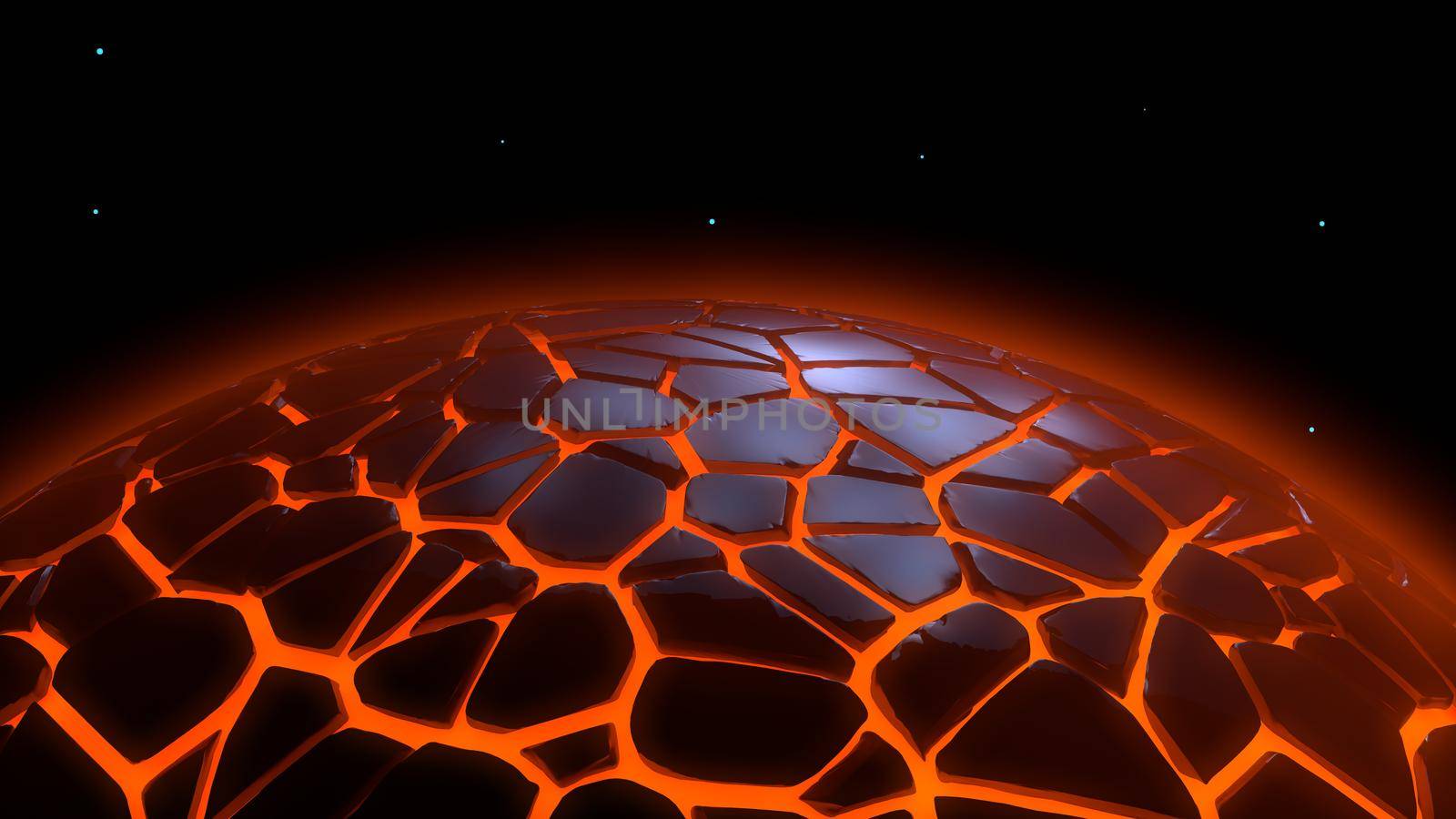 Abstract molten planet covered with black stones. Glowing lava. Apocalypse by Milanchikov