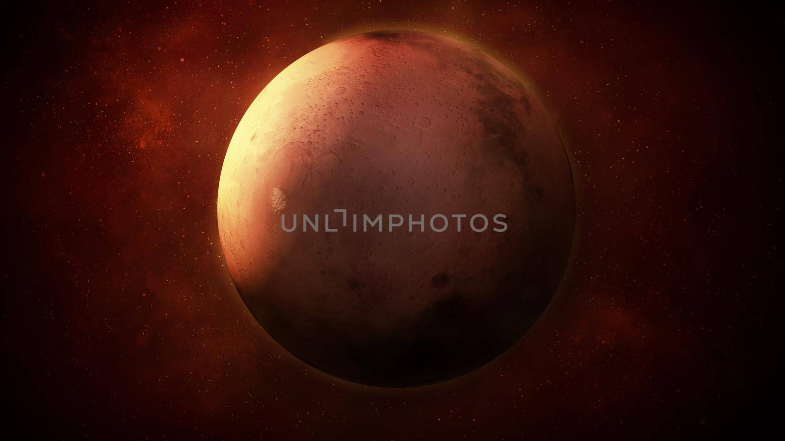 Red planet Mars with stars and space nebulae in the background.