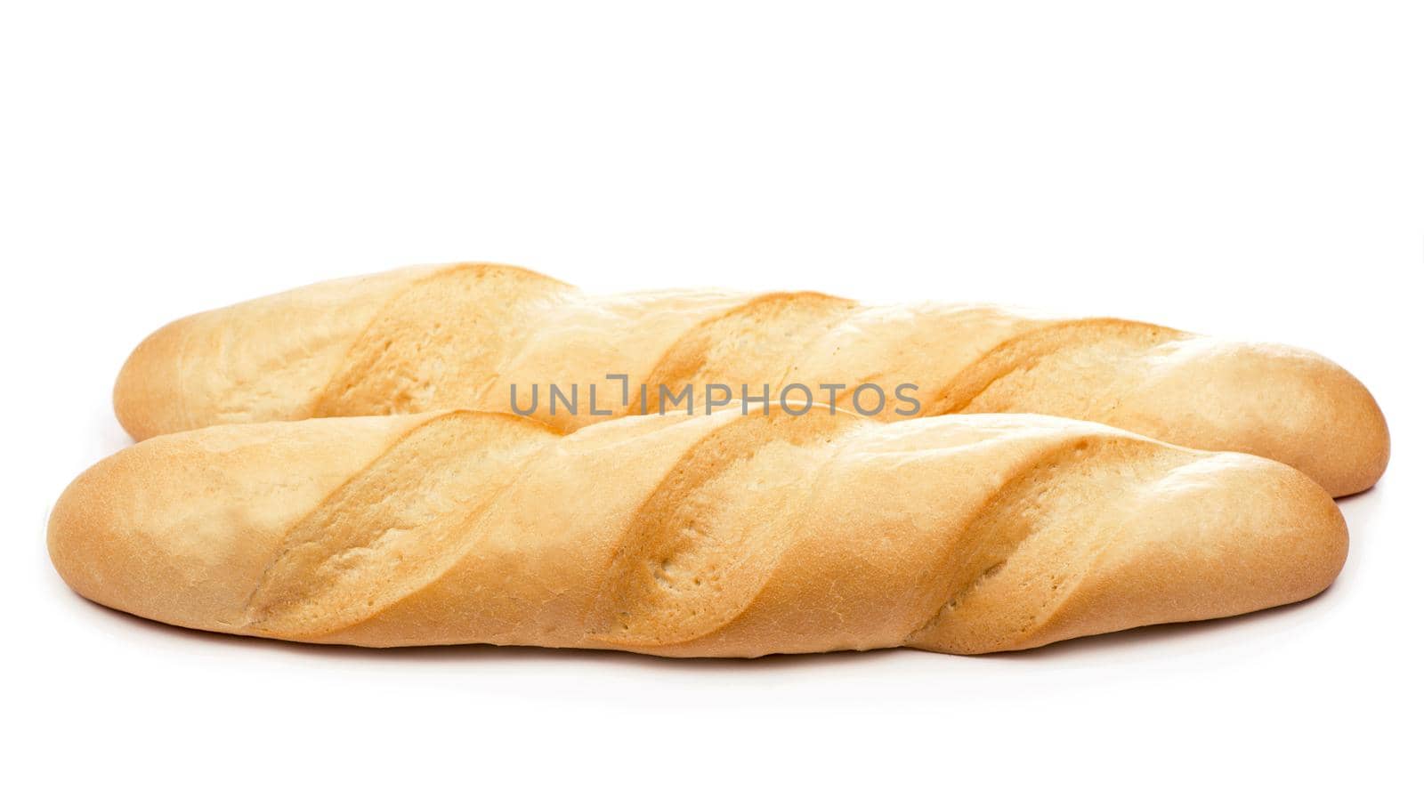 closeup of french baguette isolated on white. by aprilphoto