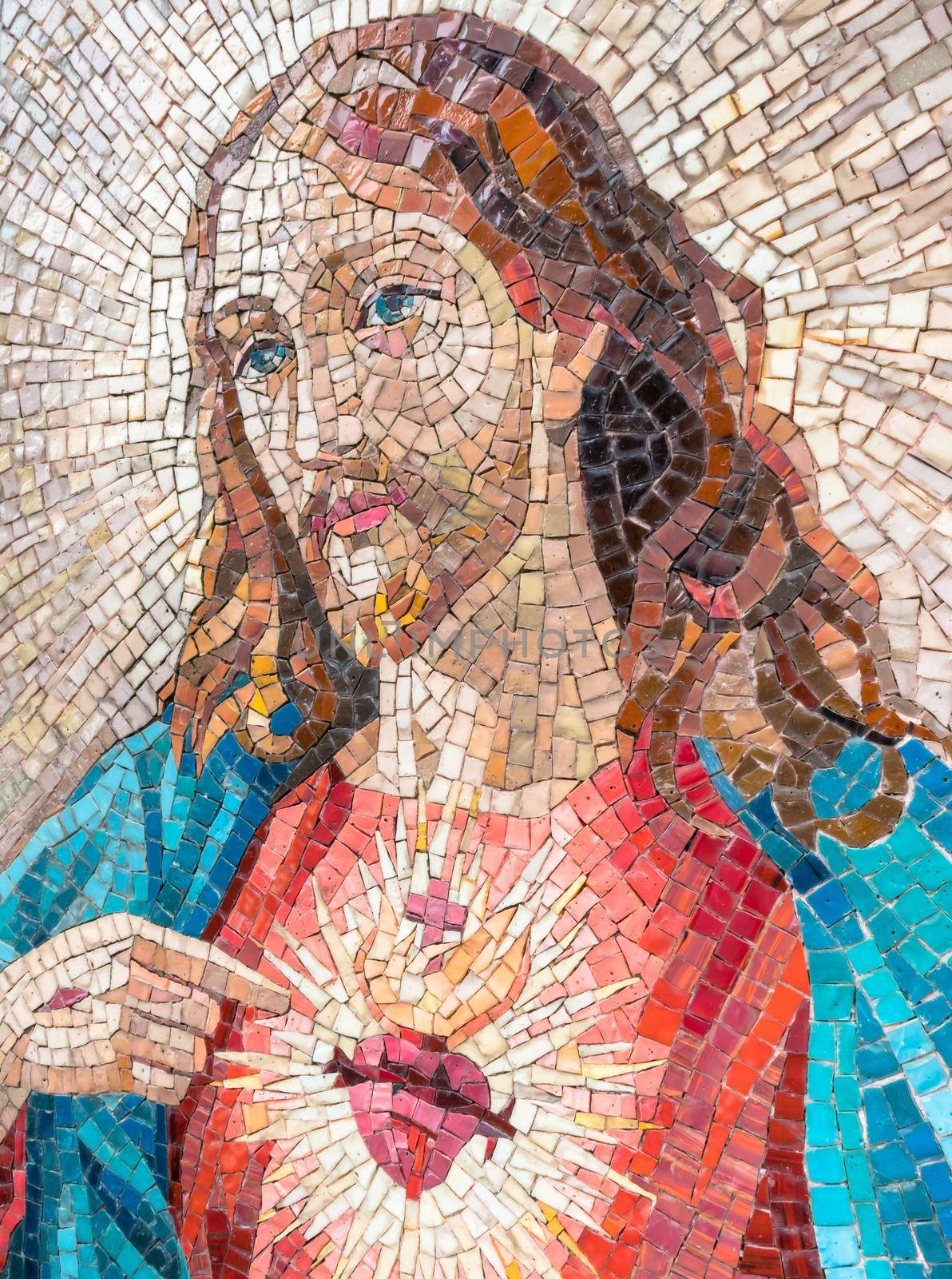 Mosaic portrait of Jesus Christ. Jesus in a recent mosaic made with ancient techniques.