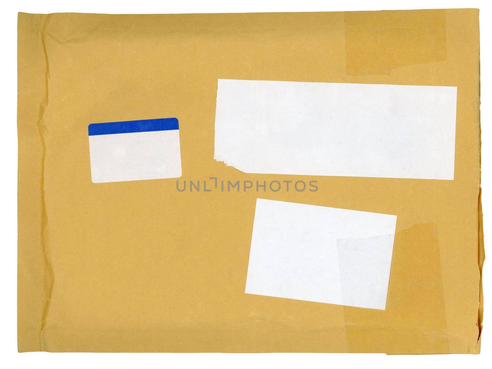 yellow paper letter envelope for mail postage with blank labels isolated over white background