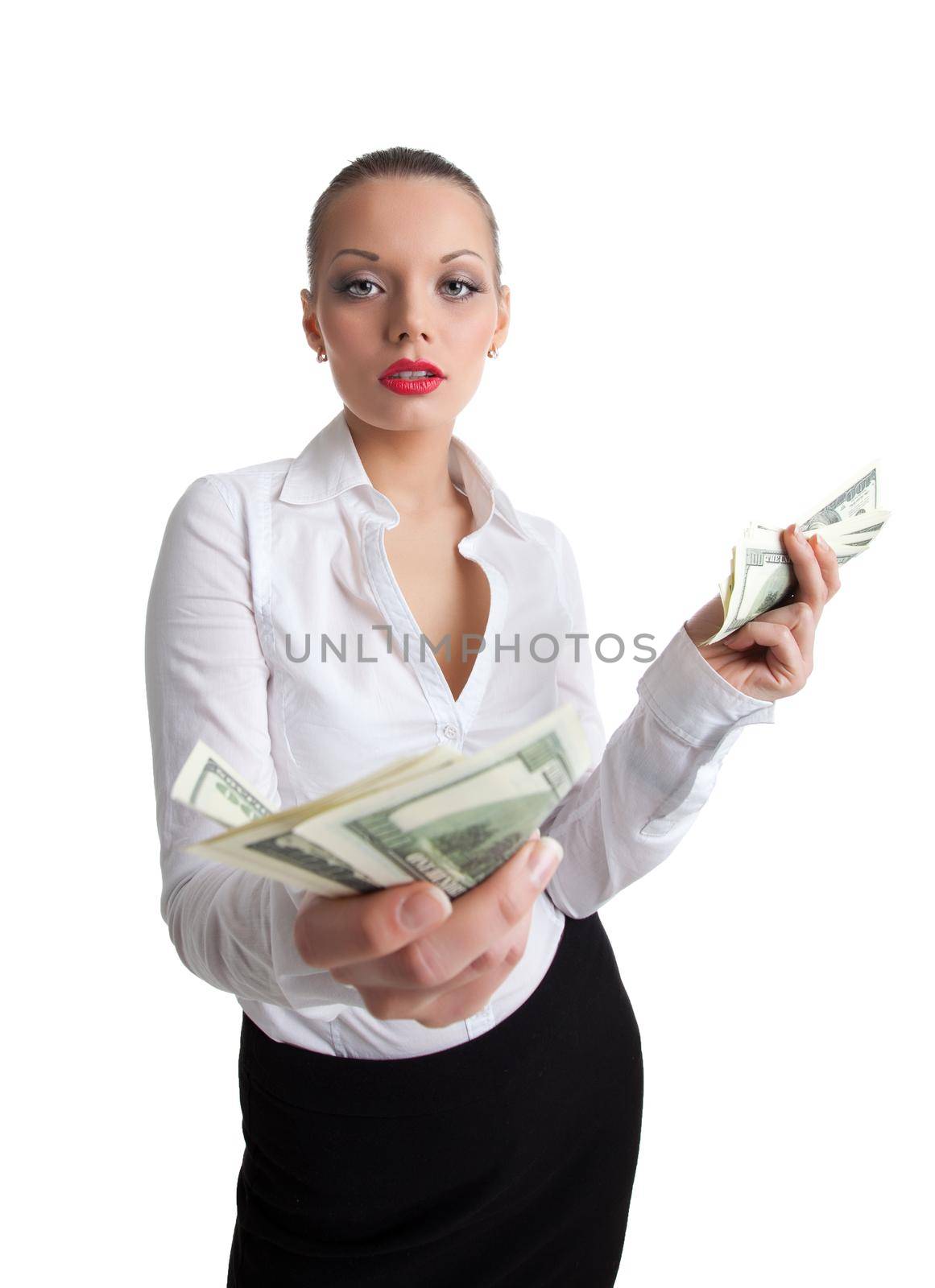 sexy business woman offer a money by rivertime