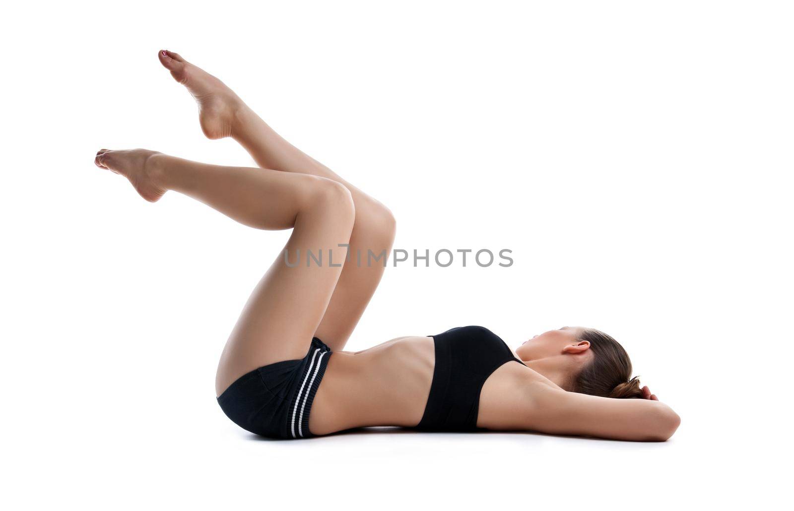 young woman relax in fitness dress isolated by rivertime